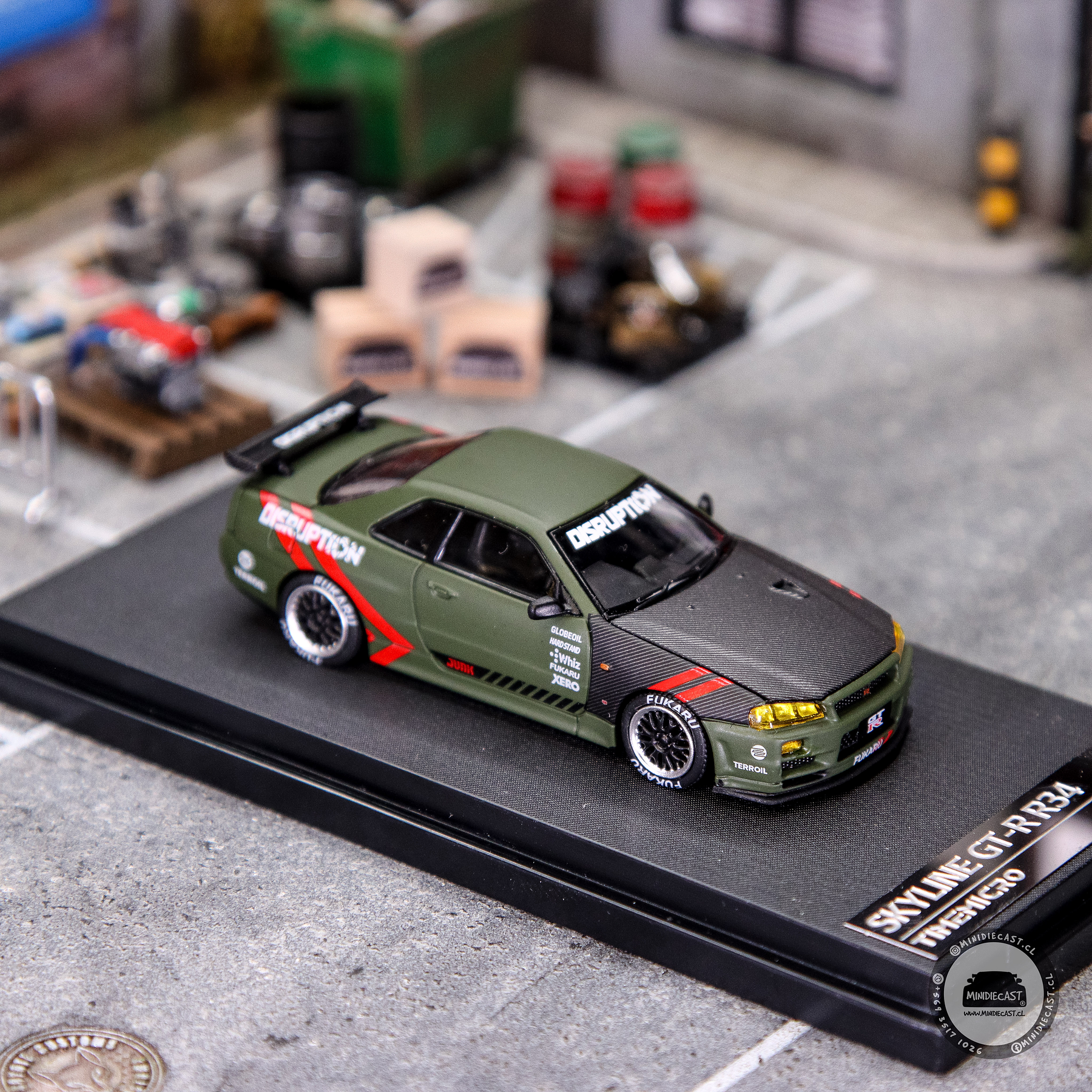 Time Micro 1:64 Skyline GTR R34 Matte Olive Green.
