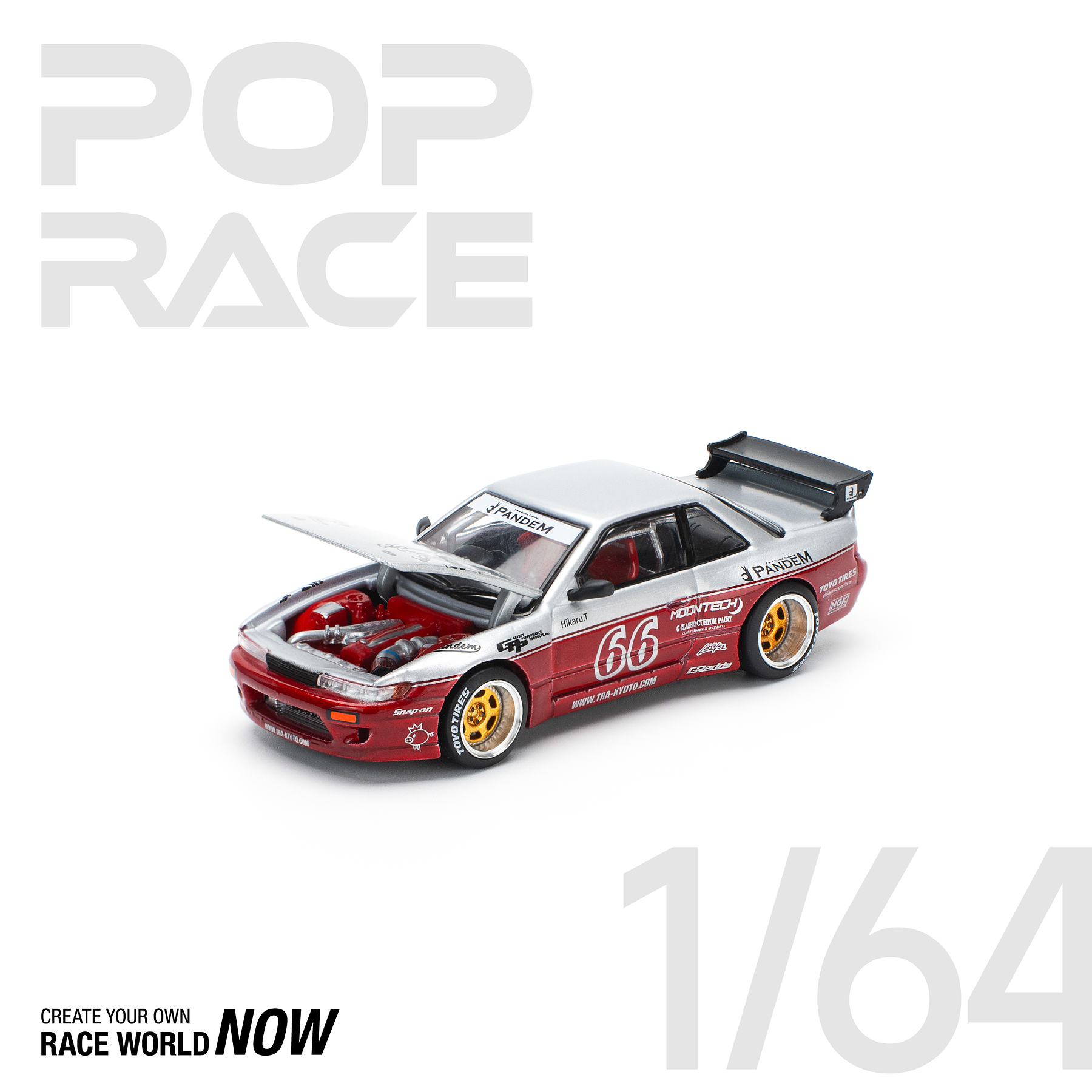 Pop Race 1:64 Pandem Nissan Silvia S13 - MOONTECH RED.