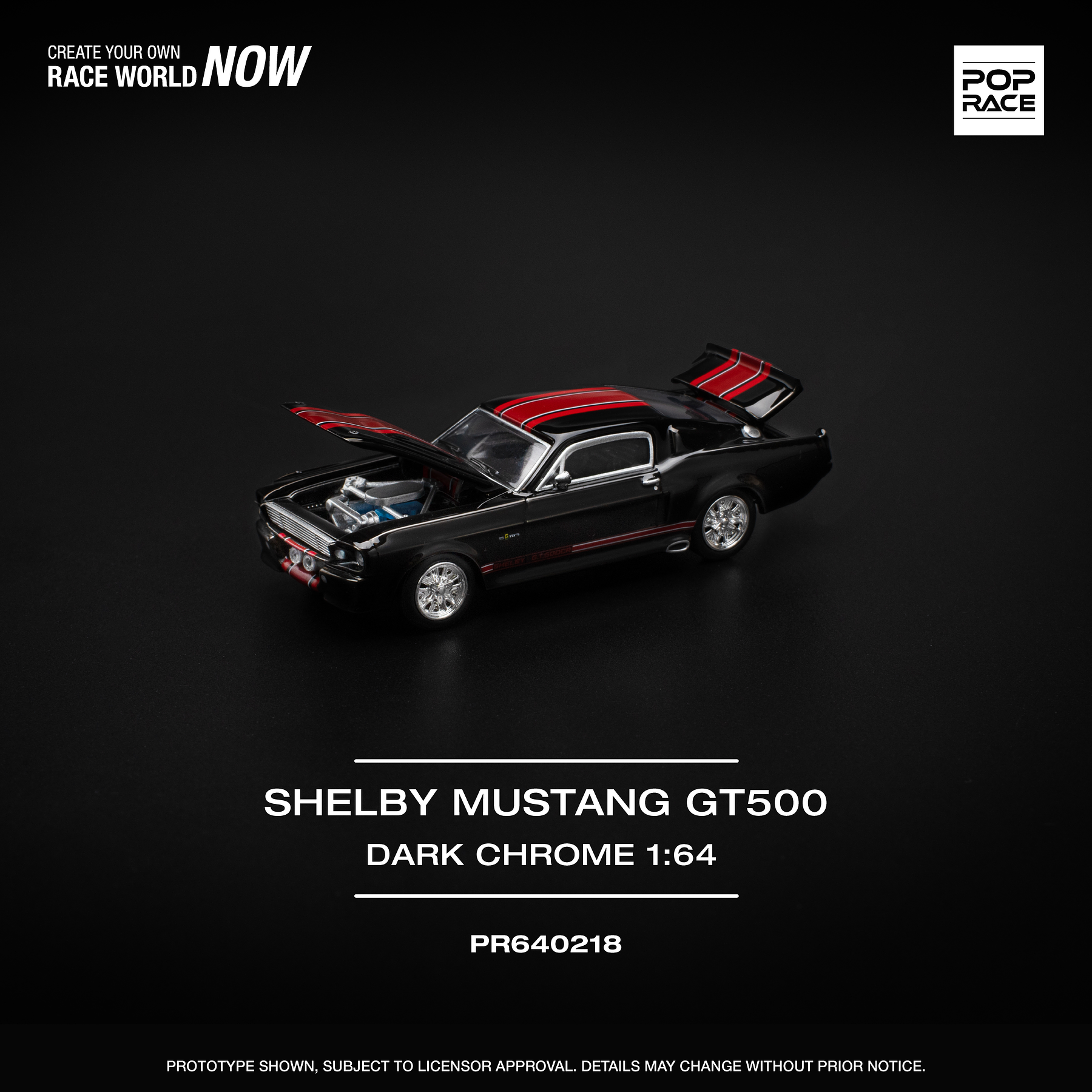 Pop Race 1:64 Ford Shelby Mustang GT500 Dark Chrome.