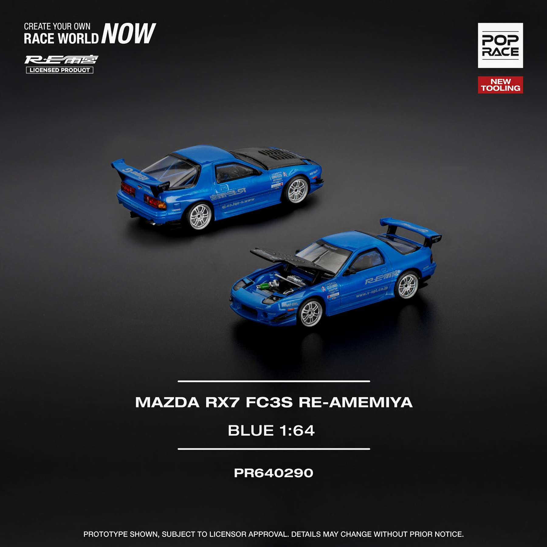 Pop Race 1:64 Mazda RX-7 (FD3S) RE-AMEMIYA WIDEBODY Blue.