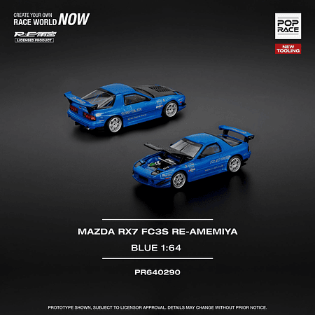 Pop Race 1:64 Mazda RX-7 (FD3S) RE-AMEMIYA WIDEBODY Blue.