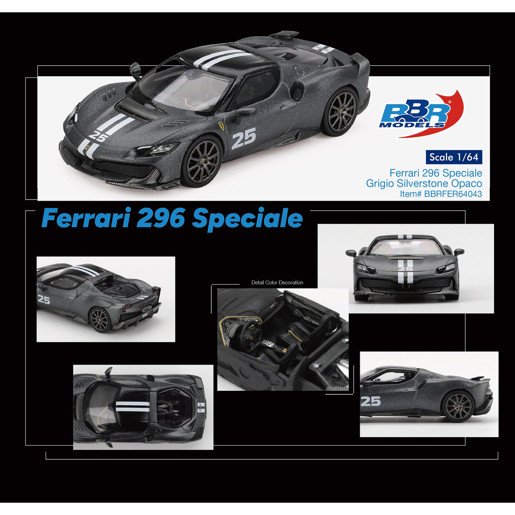 (PREVENTA) BBR 1:64 Ferrari 296 Speciale – Grigio Silverstone Opaco