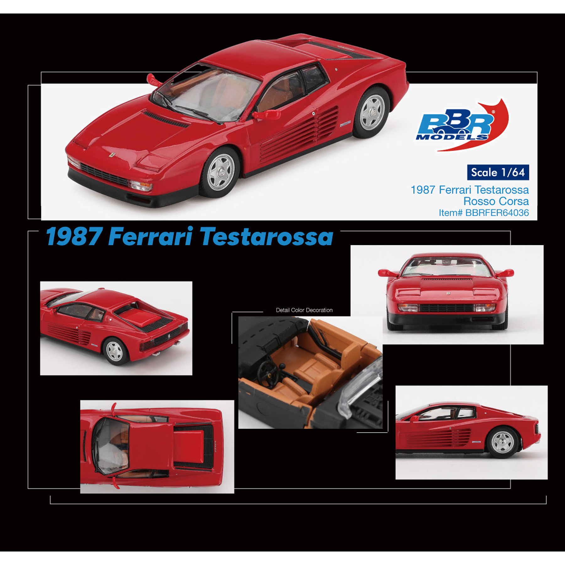 (PREVENTA) BBR 1:64 1987 Ferrari Testarossa – Rosso Corsa