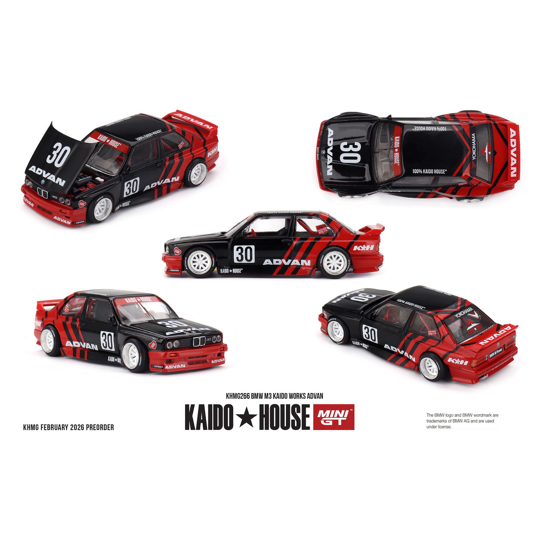 (PREVENTA) Kaido House x Mini GT 1:64 BMW M3 Kaido Works Advan – Black/Red