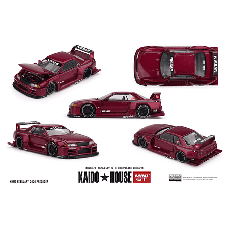 (PREVENTA) Kaido House x Mini GT 1:64 Nissan Skyline GT-R (R32) Kaido Works V1 – Burgundy Red