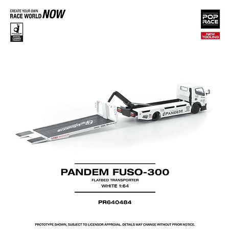 (PREVENTA) Pop Race 1:64 Mitsubishi Pandem FUSO 300 Flatbed Transporter White