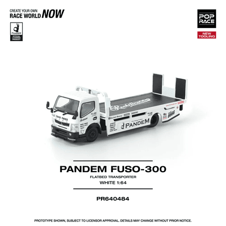 (PREVENTA) Pop Race 1:64 Mitsubishi Pandem FUSO 300 Flatbed Transporter White