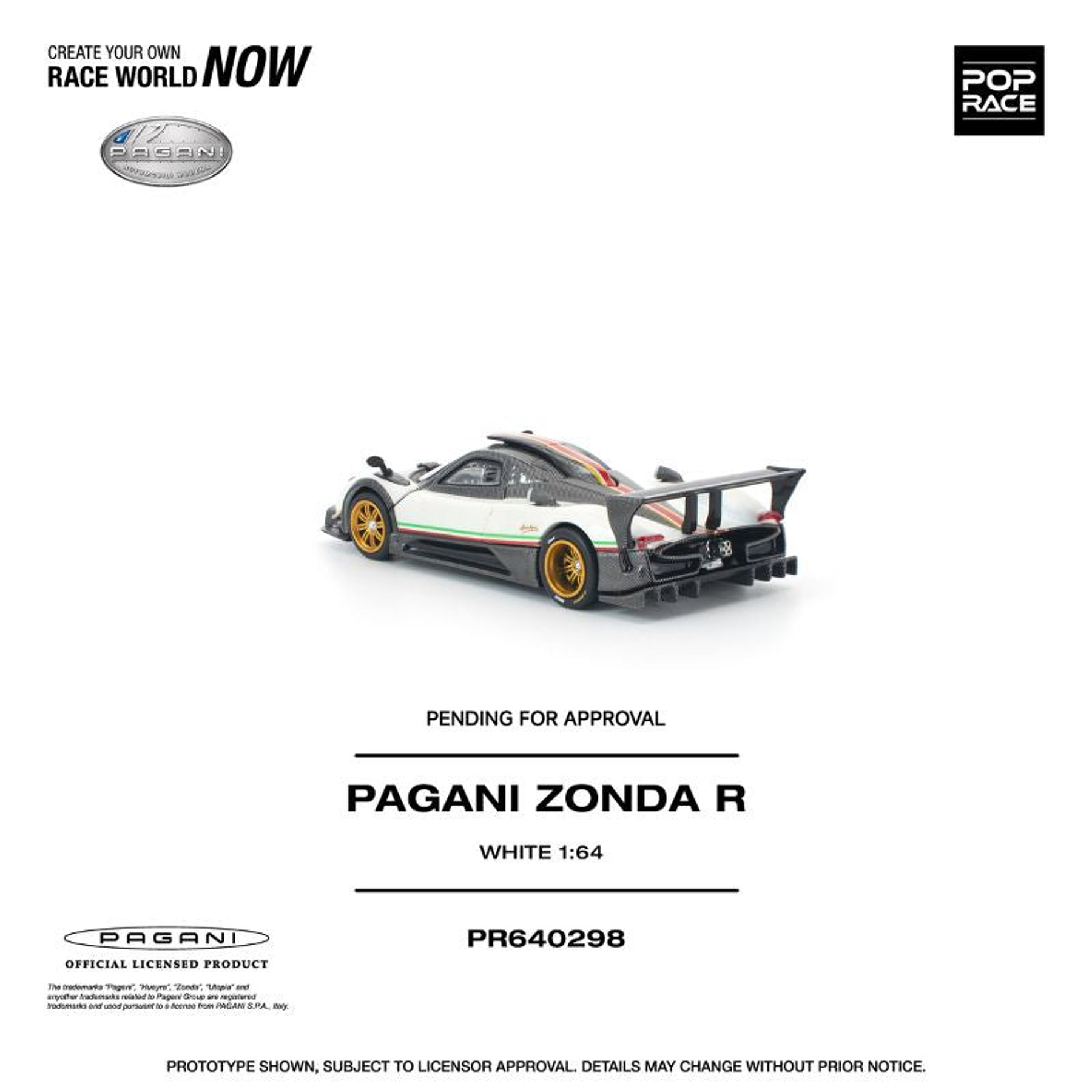 (PREVENTA) Pop Race 1:64 Pagani Zonda R White