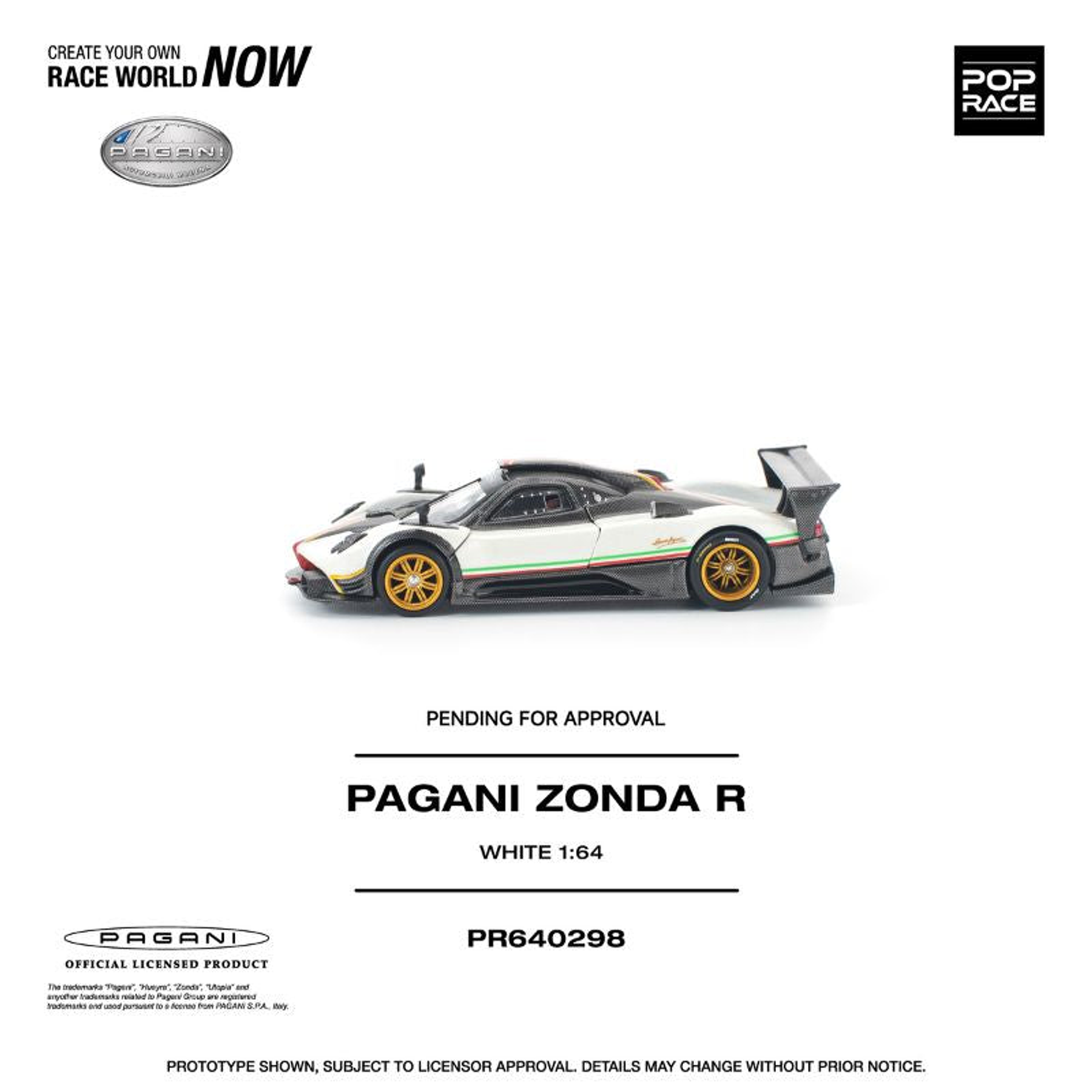 (PREVENTA) Pop Race 1:64 Pagani Zonda R White