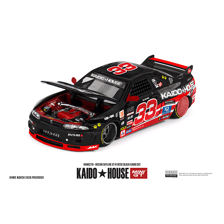 (PREVENTA) Kaido House x Mini GT 1:64 Nissan Skyline GT-R (R33) Black Kaido Cat – Limited Edition KHMG276