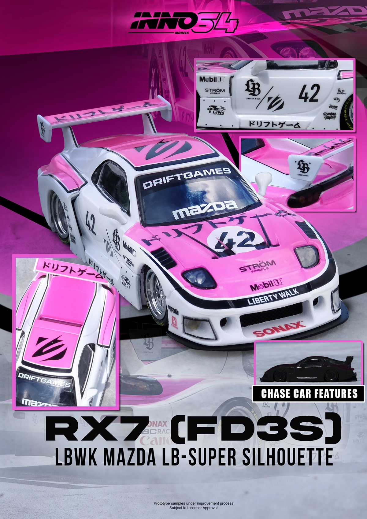 (PREVENTA) Inno64 1:64 Mazda RX7 (FD3S) LB-SUPER SILHOUETTE "Drift Game 2025"