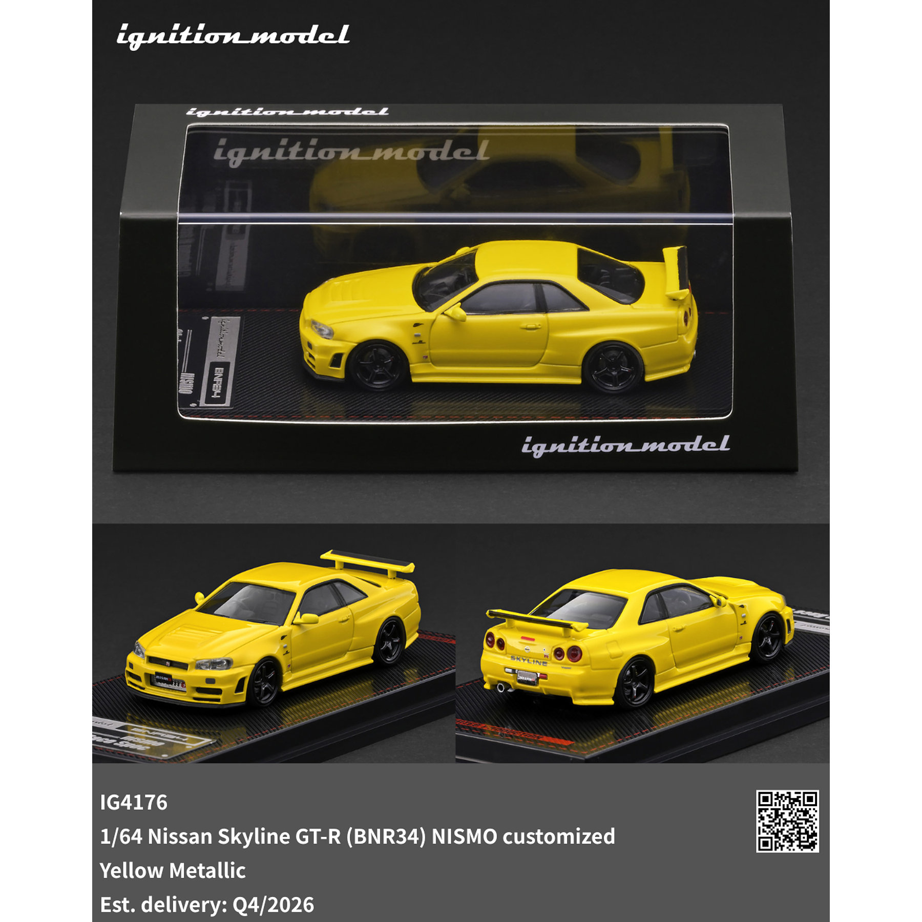 (PREVENTA) Ignition Model 1:64 Nissan Skyline GT-R (BNR34) NISMO Customized Yellow Metallic