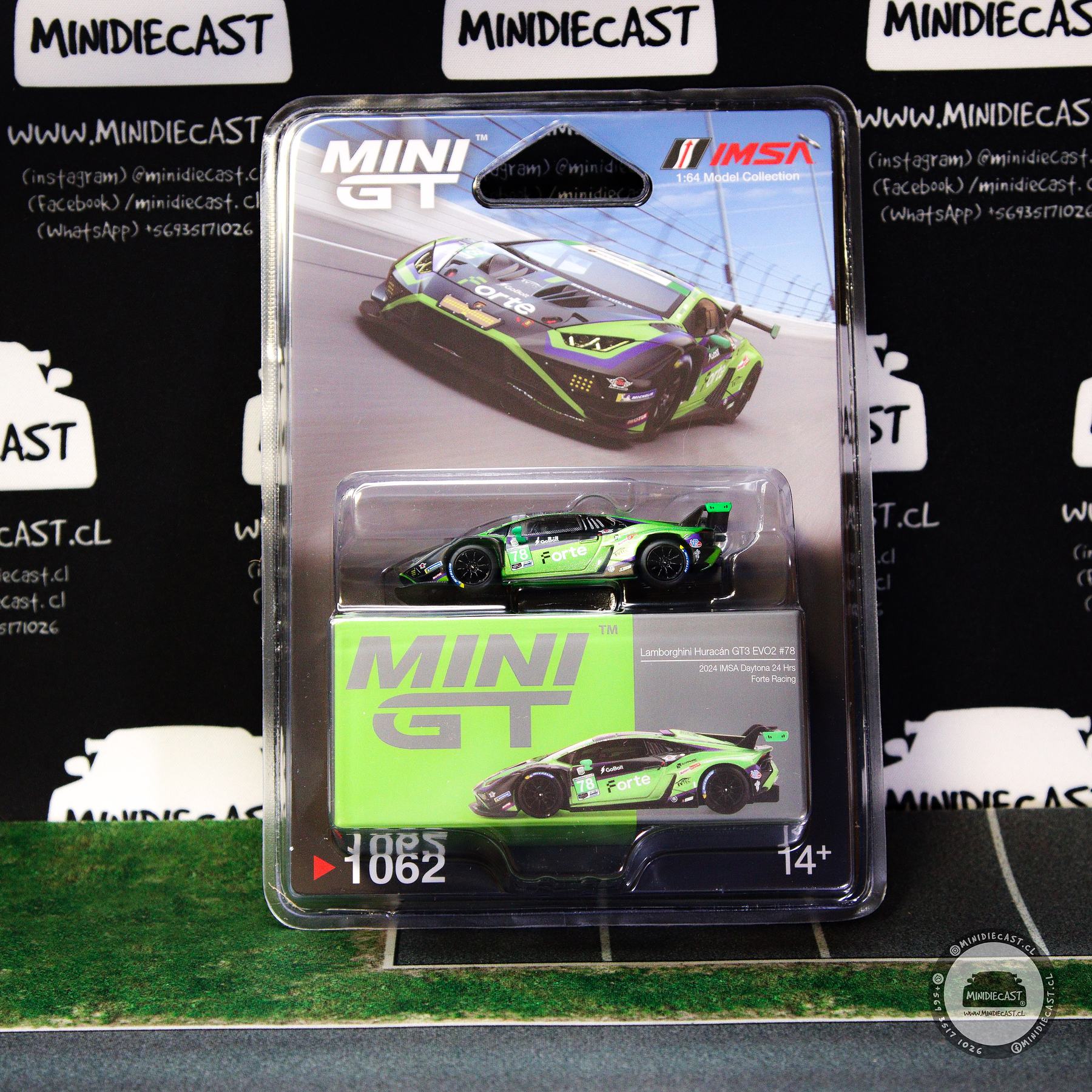 Mini GT 1:64 Lamborghini Huracán GT3 EVO2 #78 Forte Racing 2024 IMSA Daytona 24 Hrs. 