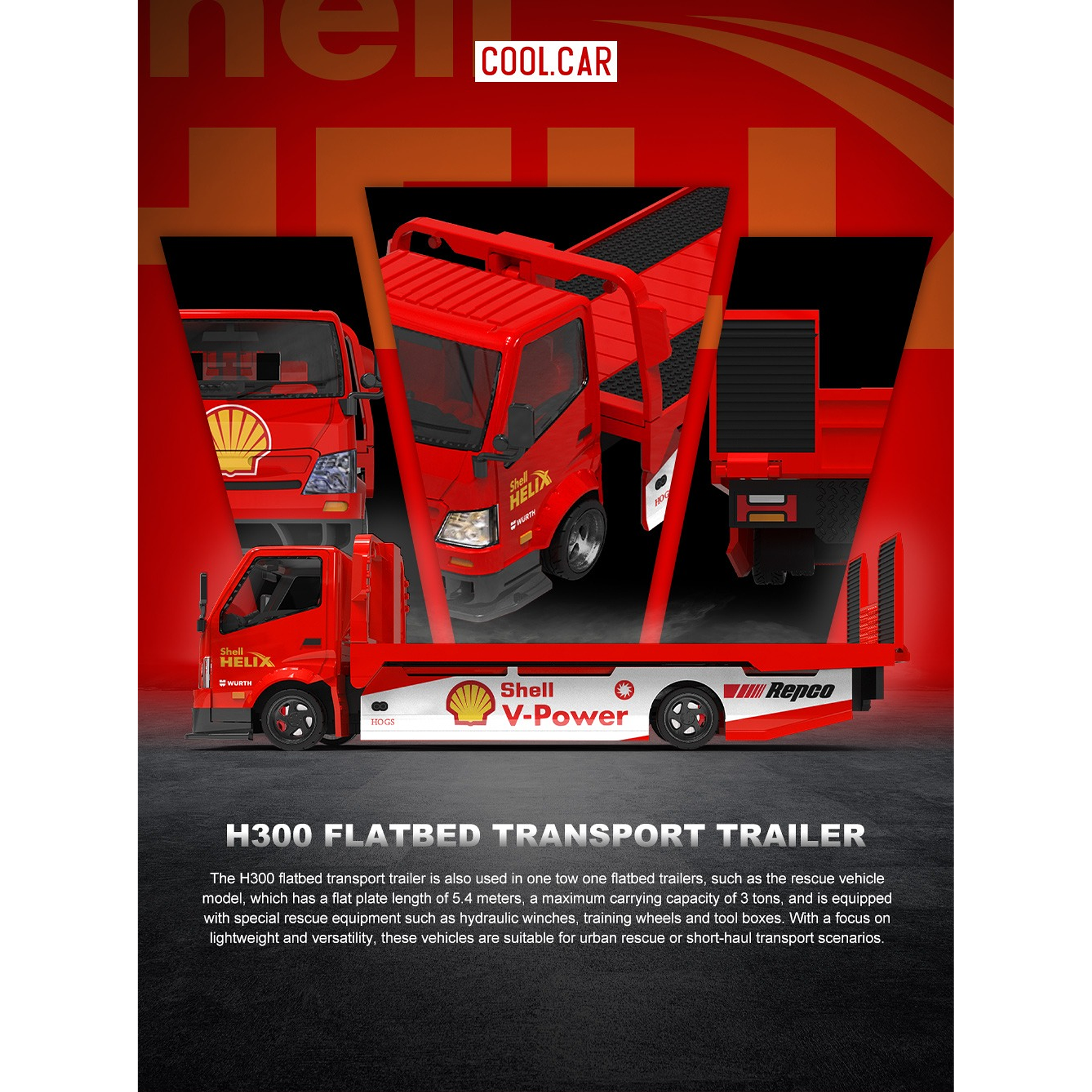 (PREVENTA) Cool Car 1:64 H300 flatbed transport trailer Shell