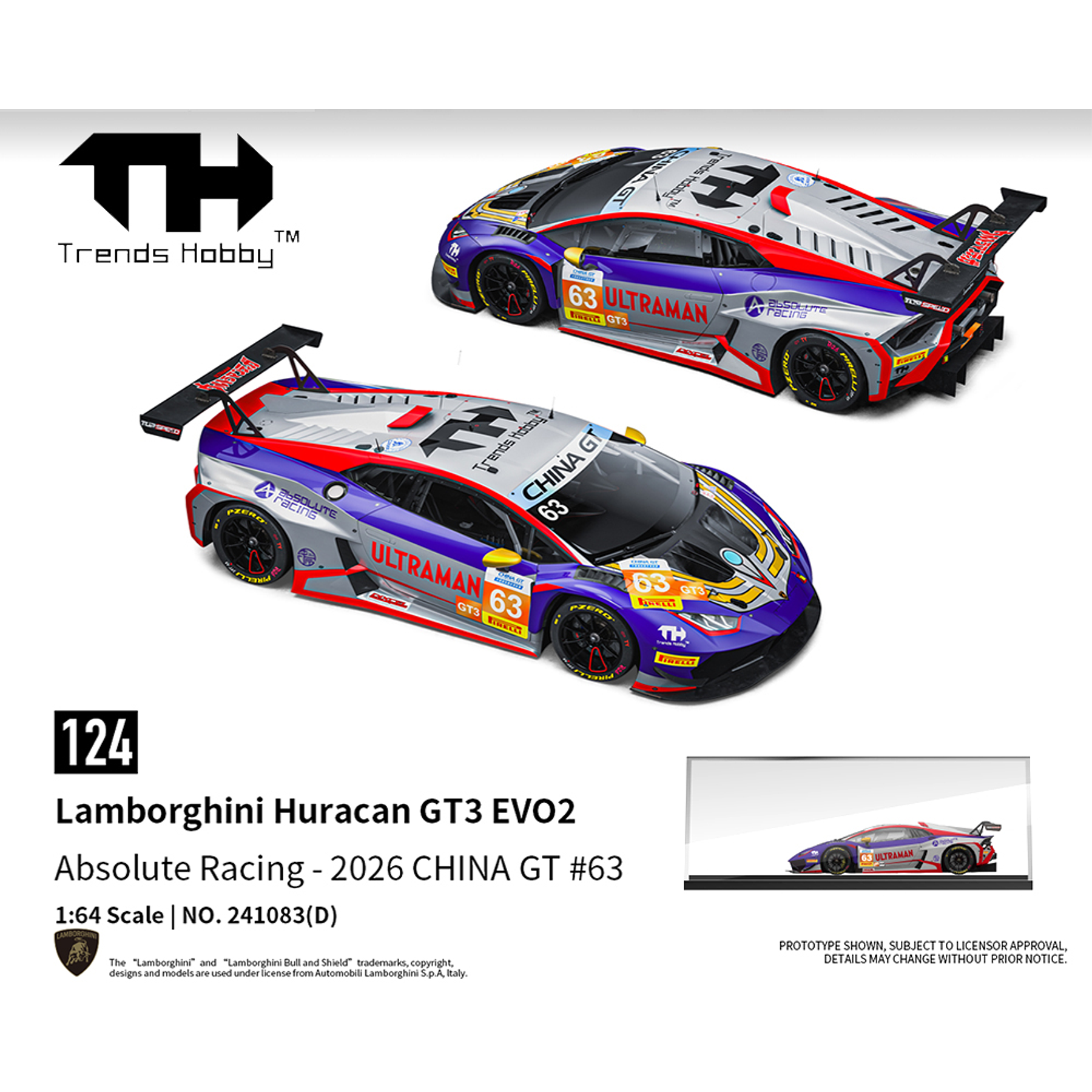 (PREVENTA) Trends Hobby 1:64 Lamborghini Huracan GT3 EVO2 Absolute Racing 2026 – Limited Edition