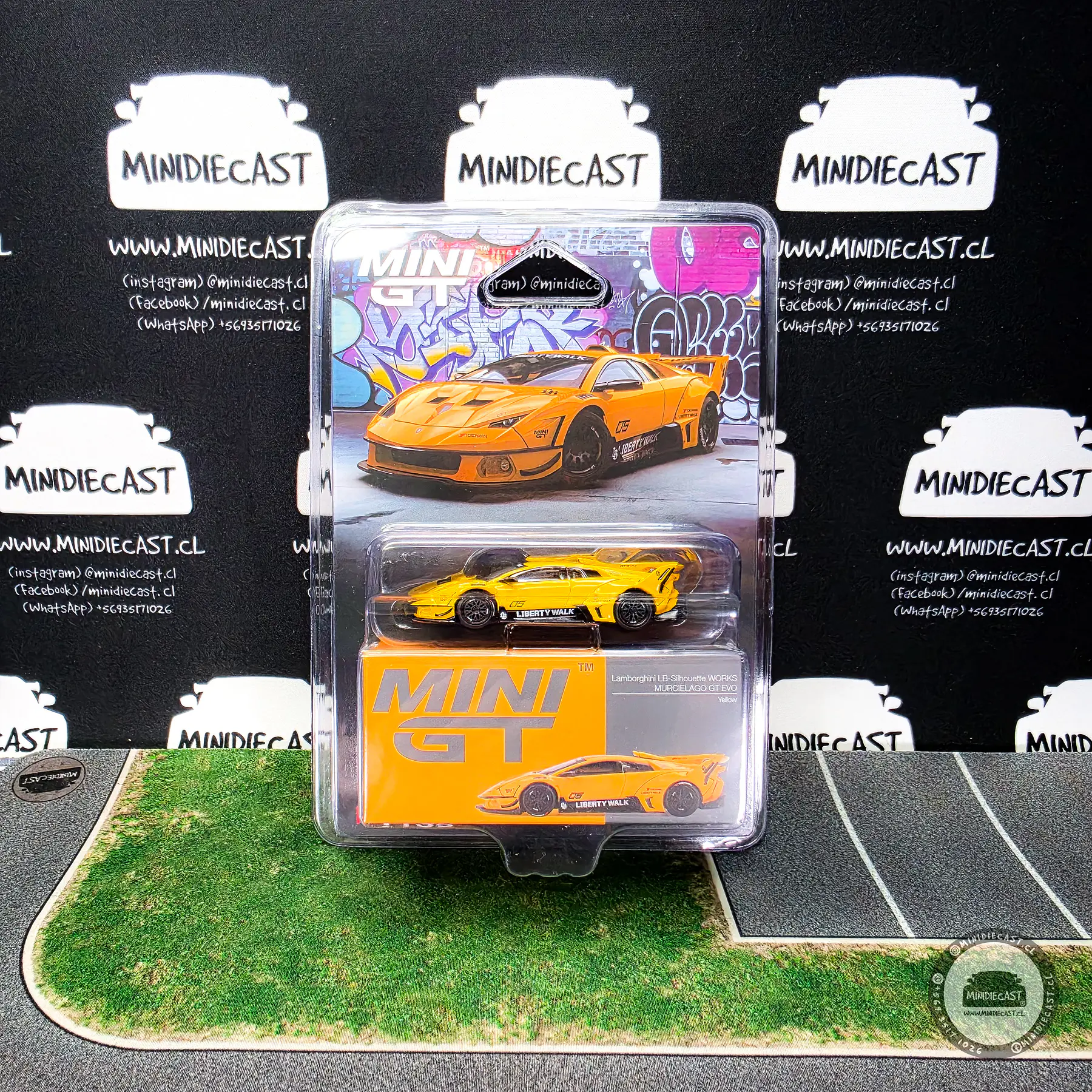 Mini GT 1:64 LB-Silhouette WORKS MURCIELAGO GT Evo – Yellow. 