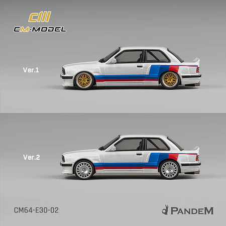 (PREVENTA) CM Model 1:64 Pandem BMW M3 E30 Alpine White with M Tri-Stripes