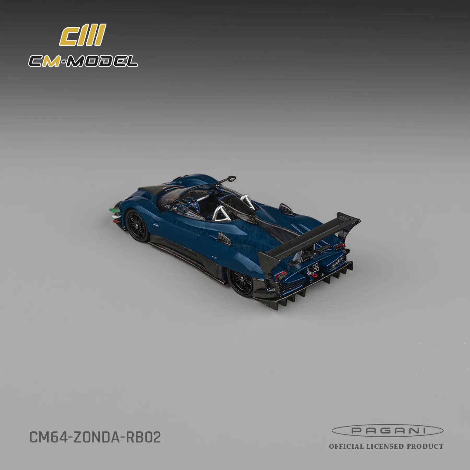 (PREVENTA) CM Model 1:64 Pagani Zonda Revolution Barchetta Blue Full Carbon