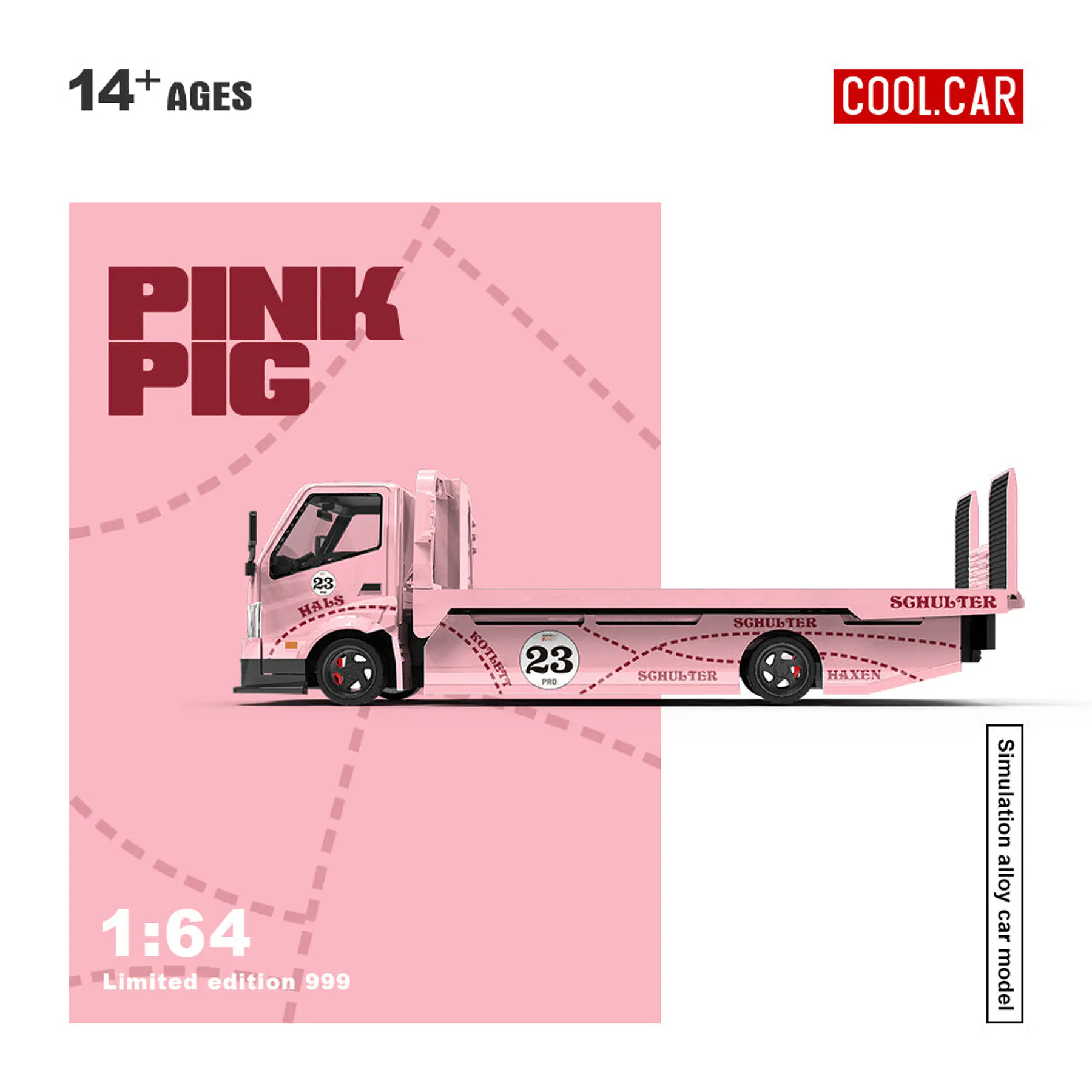Cool Car 1:64 H300 Flatbed Transport Trailer - Pink Pig