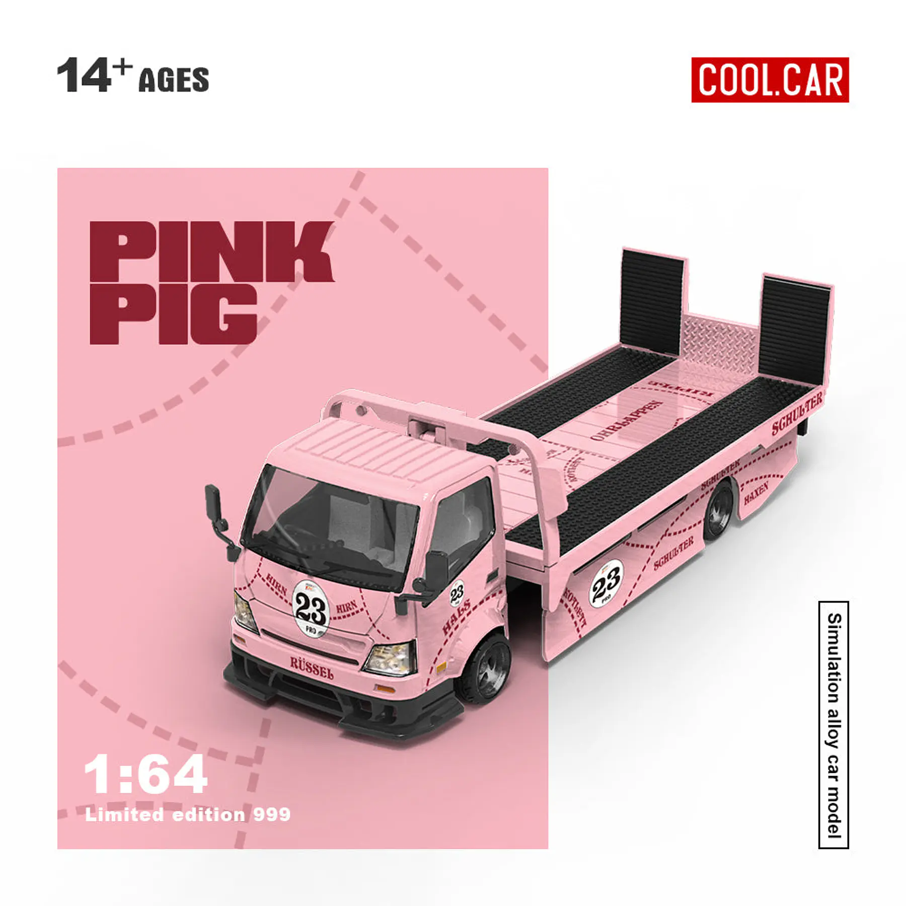 Cool Car 1:64 H300 Flatbed Transport Trailer - Pink Pig