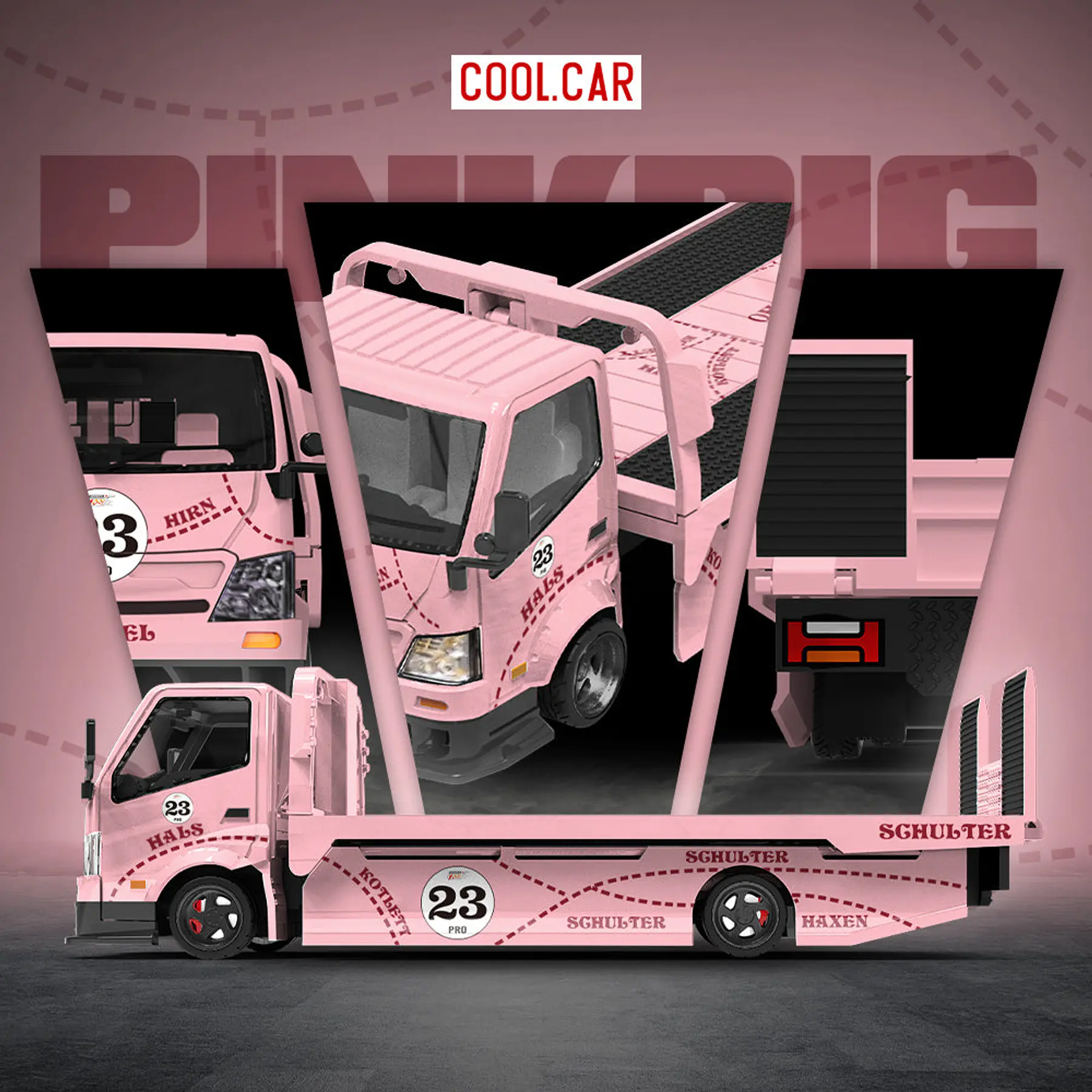 Cool Car 1:64 H300 Flatbed Transport Trailer - Pink Pig