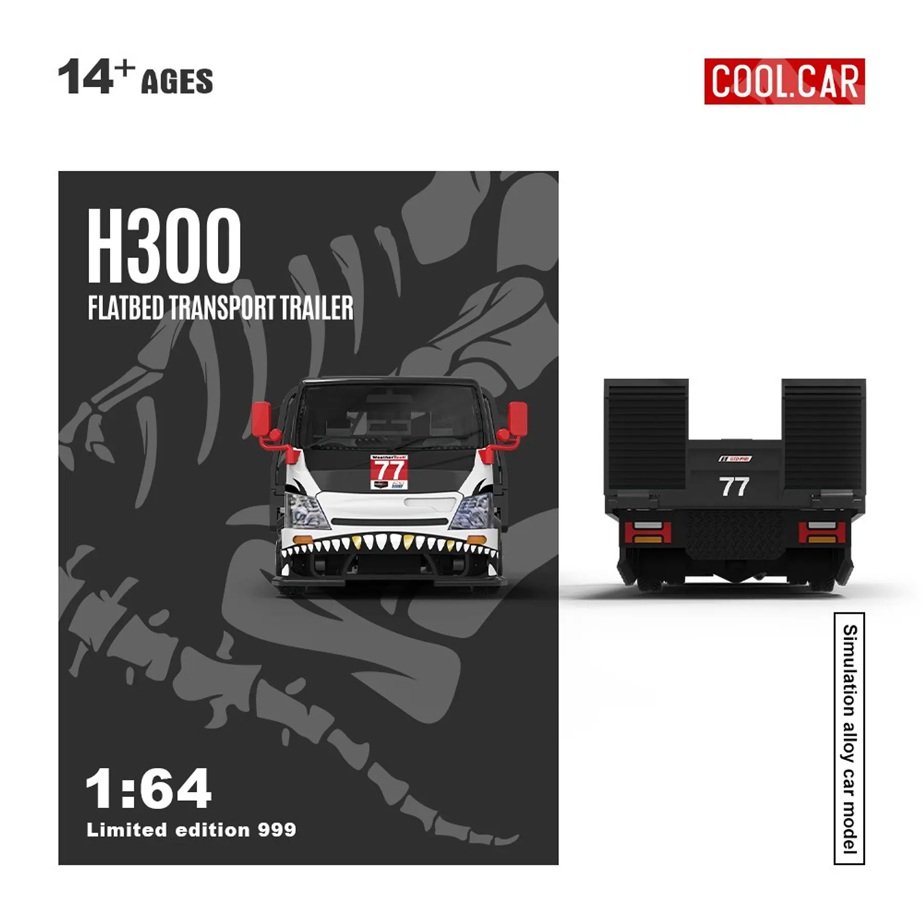 Cool Car 1:64 H300 flatbed transport trailer - Zibo 77 model with Bones.