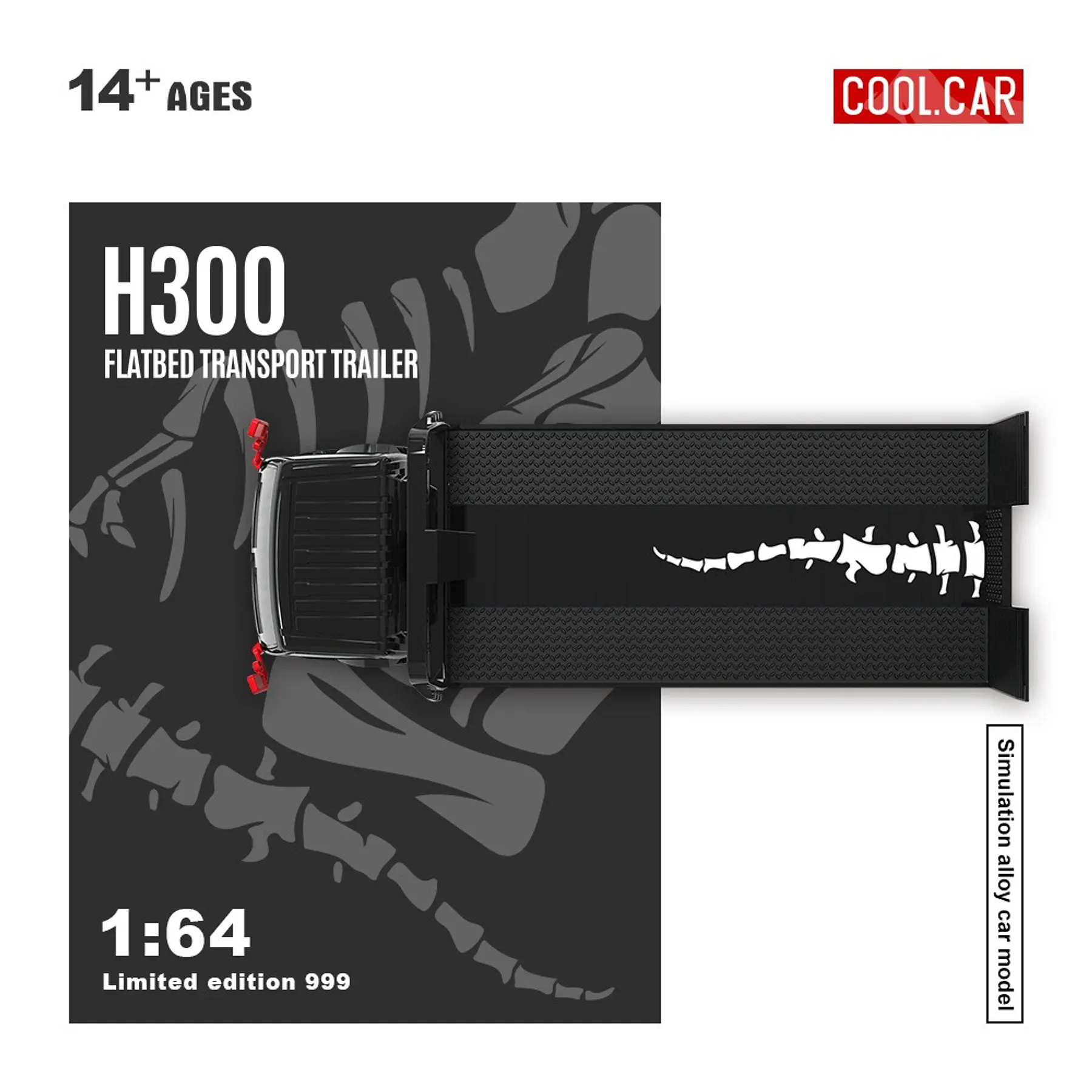 Cool Car 1:64 H300 flatbed transport trailer - Zibo 77 model with Bones.