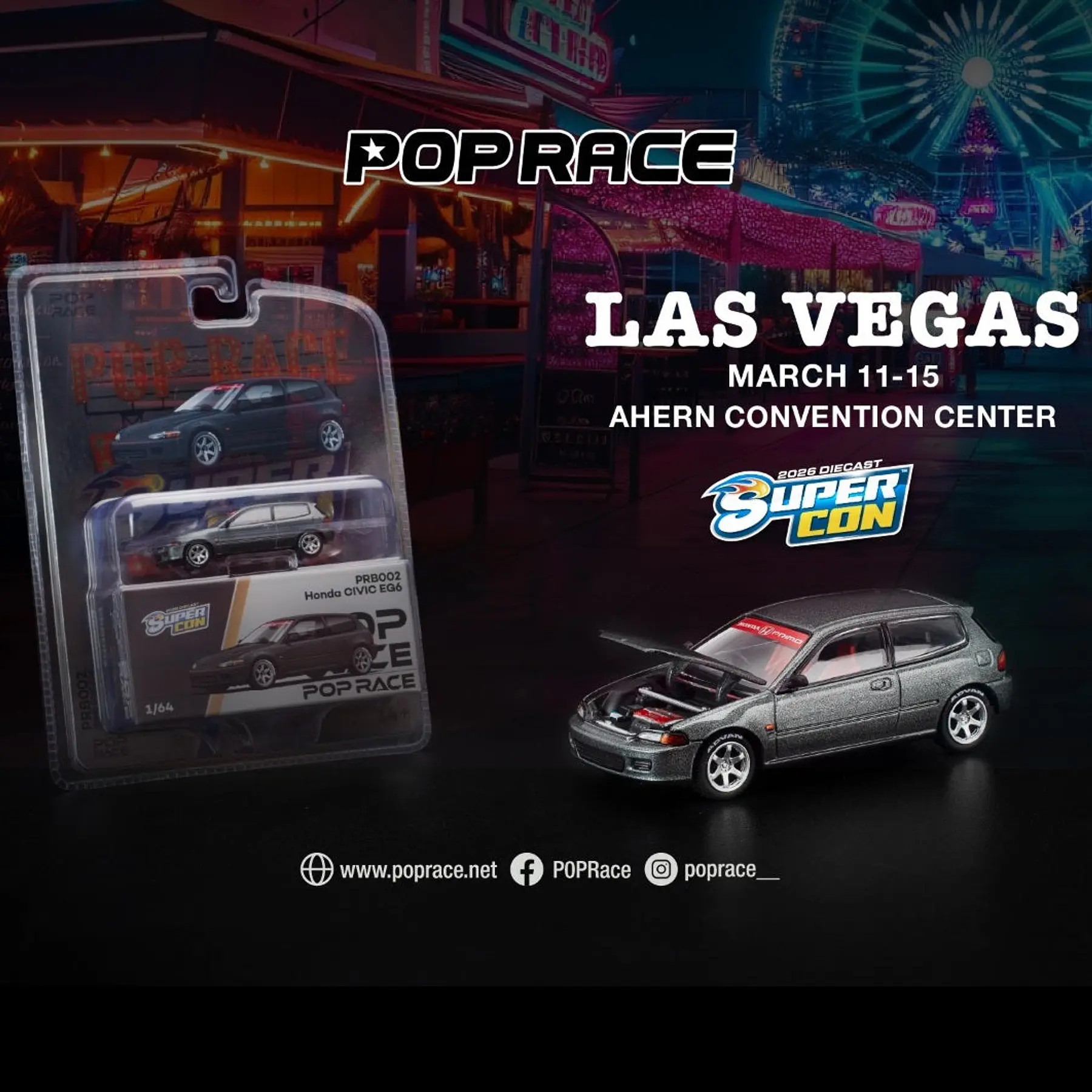 Pop Race PRB002 Honda Civic EG6 silver chrome exclusively2026 SUPERCON LAS VEGAS