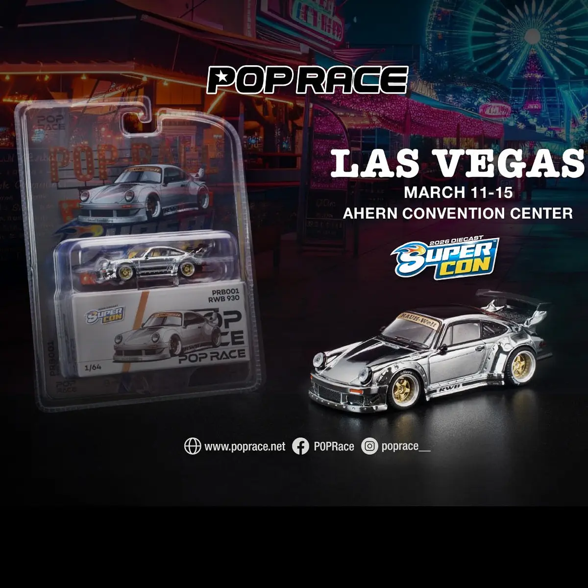Pop Race 1:64 Las Vegas Super Con 2026 Porsche RWB 930
