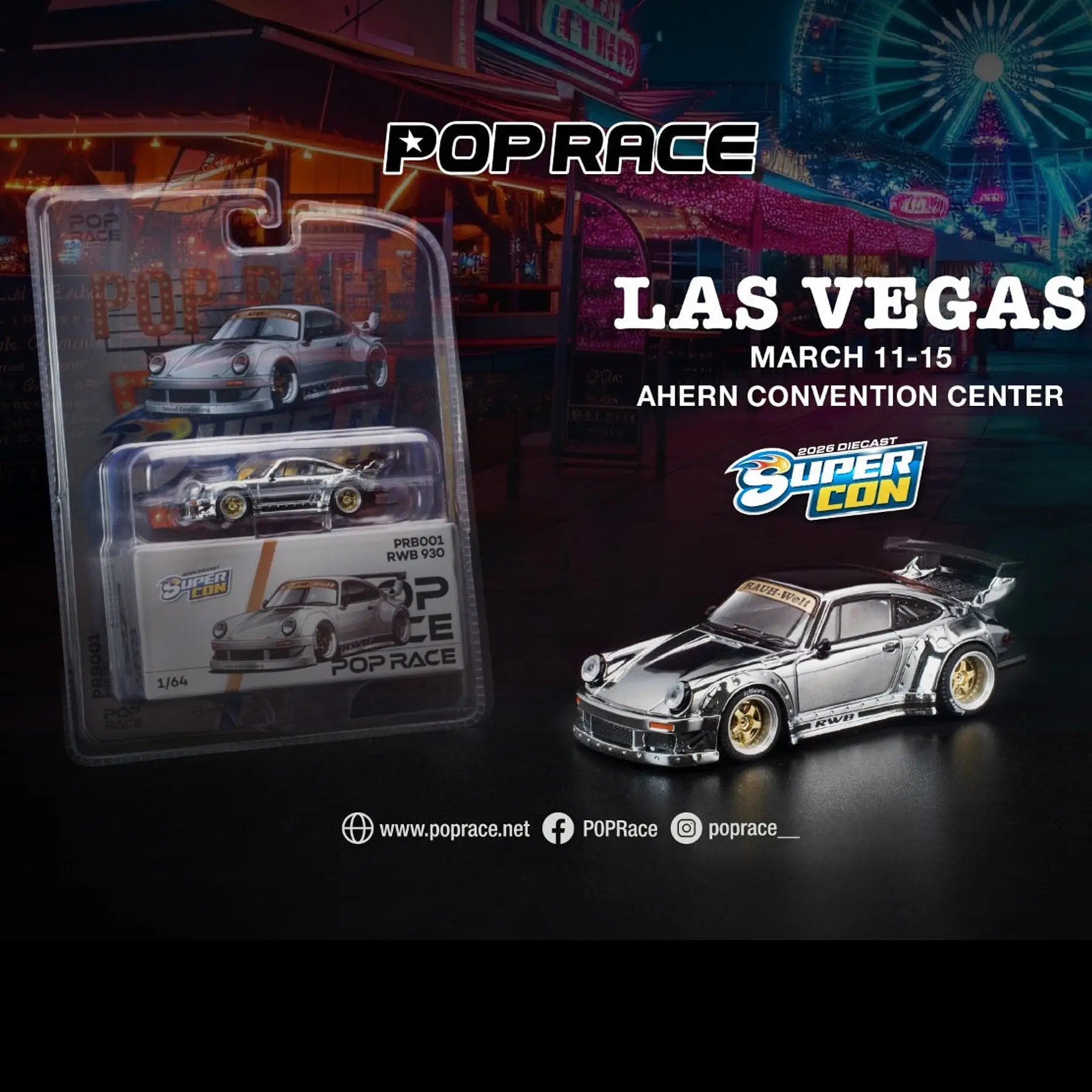 Pop Race 1:64  Las Vegas Super Con 2026 Porsche RWB 930