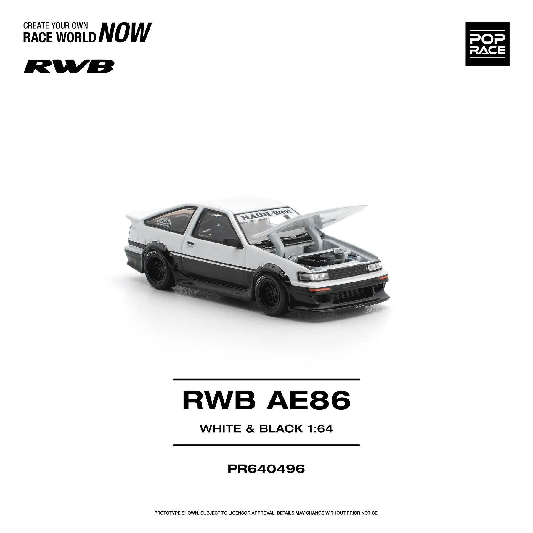 (PREVENTA) Pop Race 1:64 Toyota AE86 RWB white and black