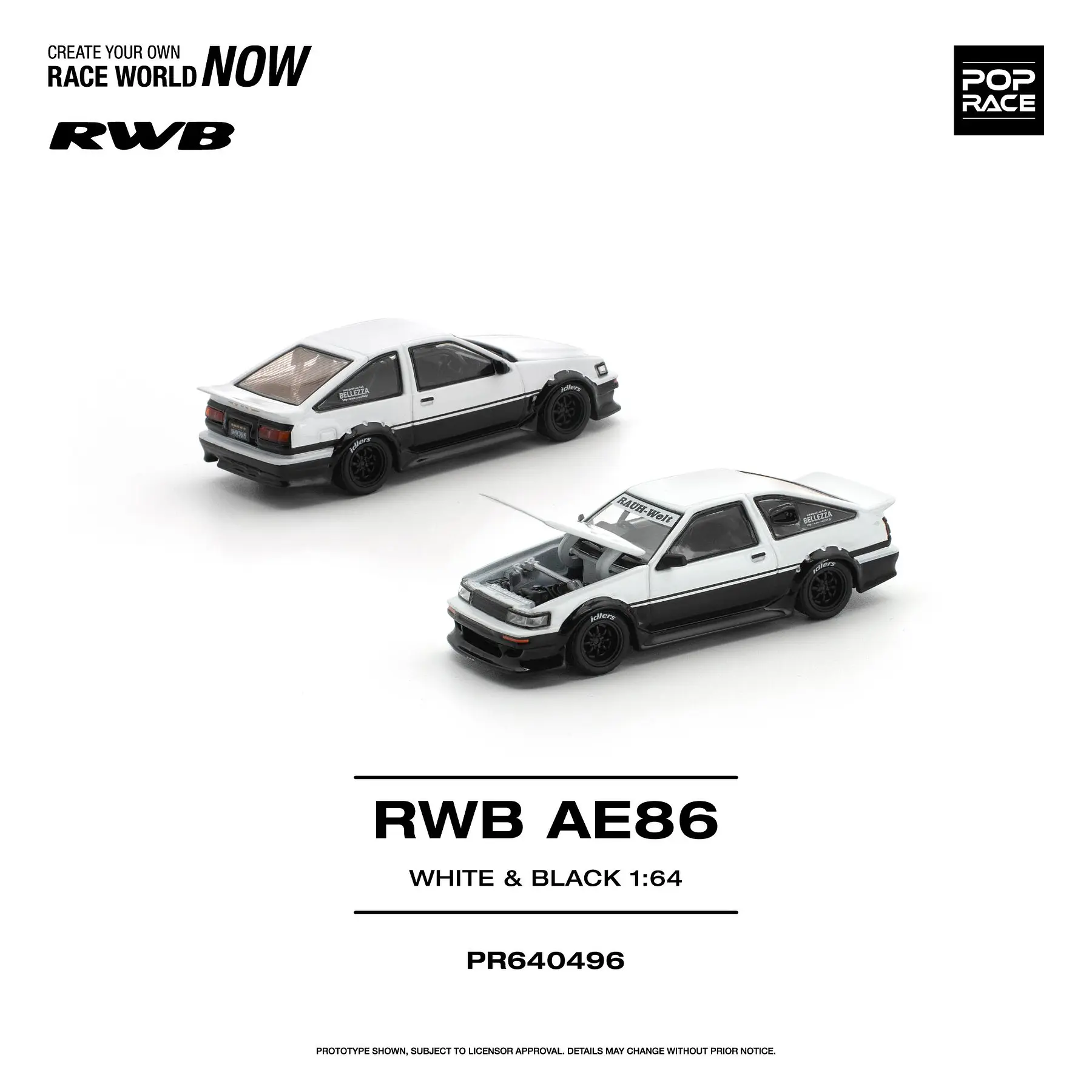 (PREVENTA) Pop Race 1:64 Toyota AE86 RWB white and black