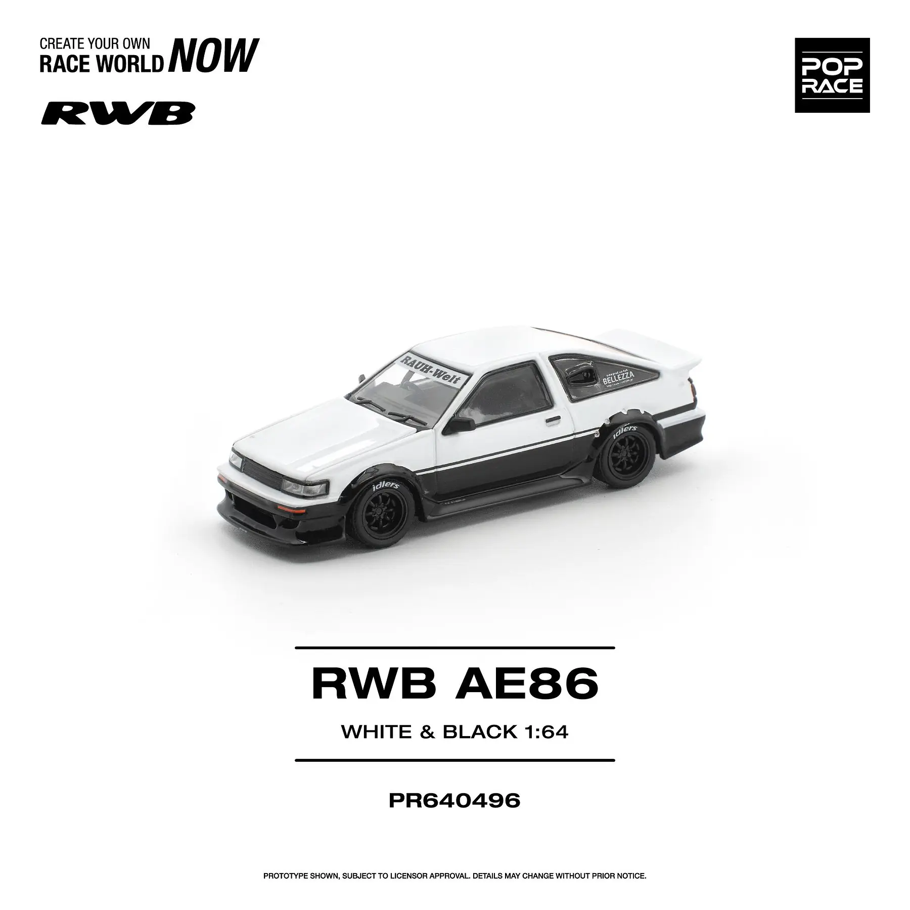 (PREVENTA) Pop Race 1:64 Toyota AE86 RWB white and black
