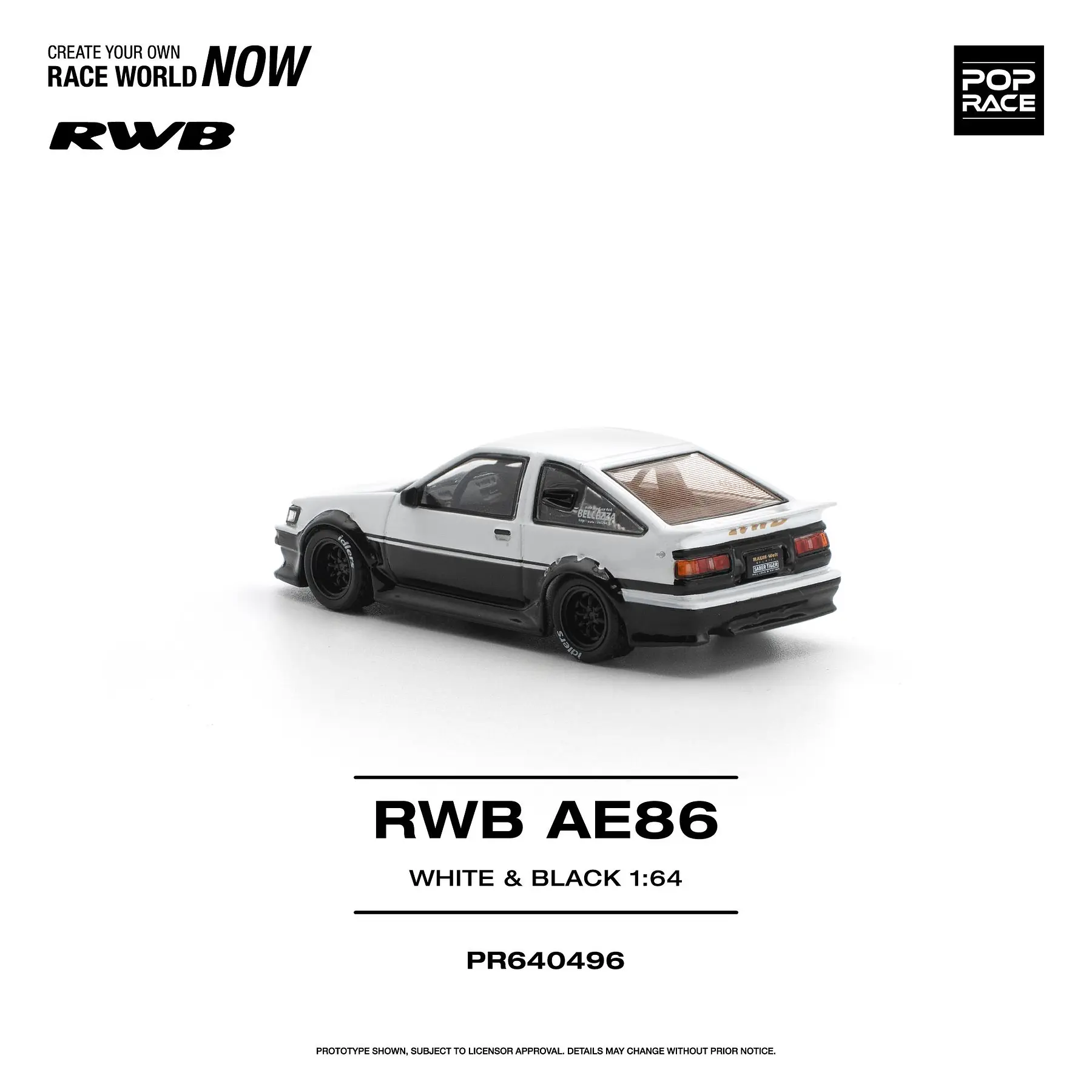 (PREVENTA) Pop Race 1:64 Toyota AE86 RWB white and black