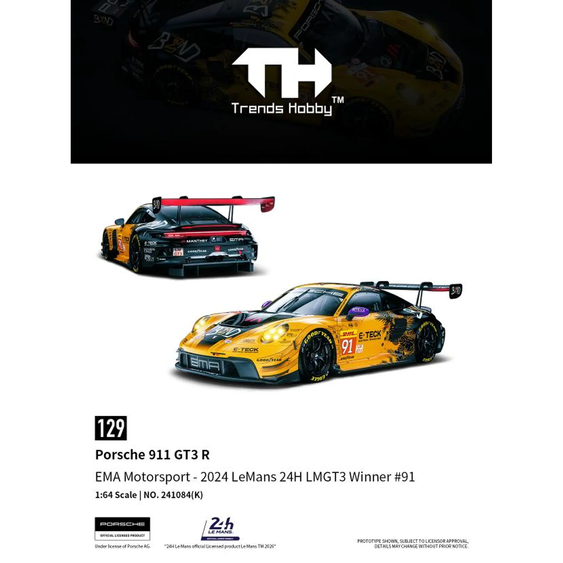 (PREVENTA) Trends Hobby 1:64 Porsche 911 GT3 R - LeMans 24H 2024 #91
