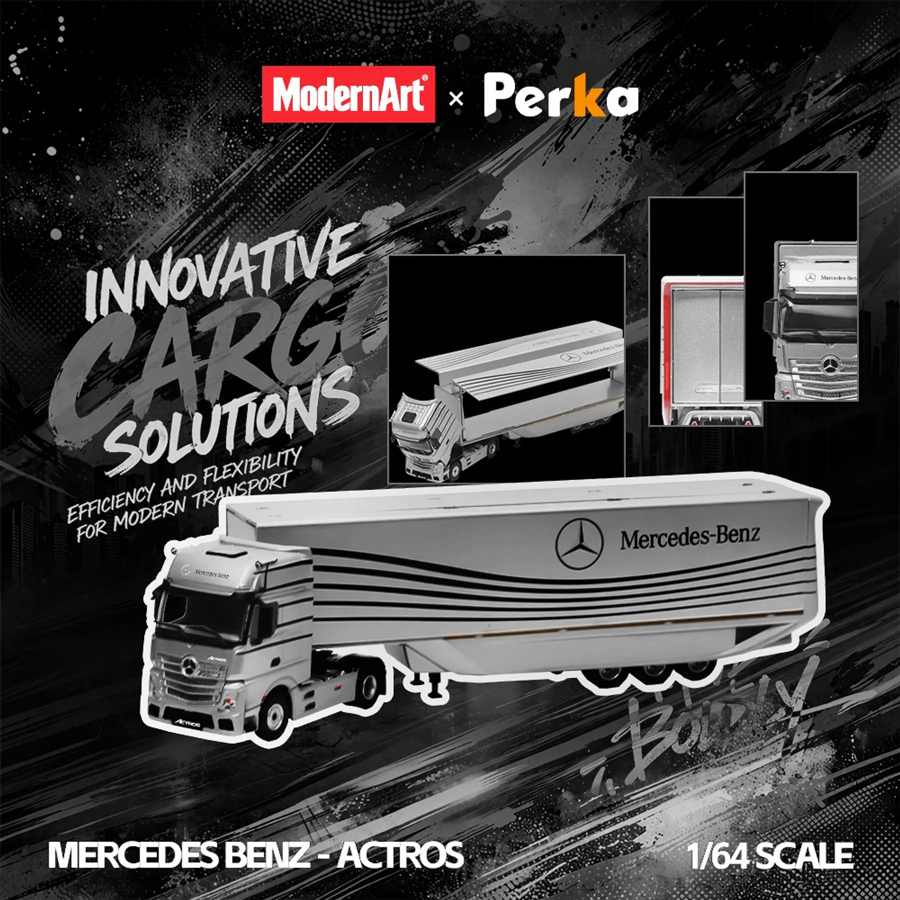 (PREVENTA) Modern Art & Perka 1:64 Mercedes-Benz folding box-type semi-trailer