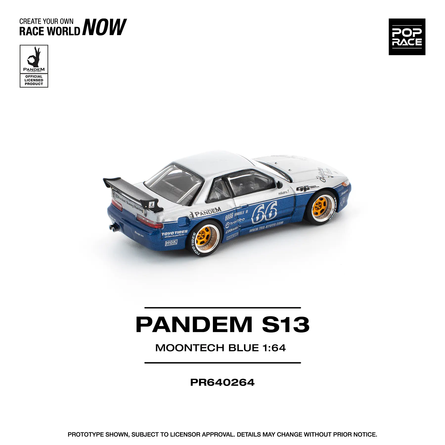 Pop Race 1:64 Nissan Pandem Silva S13 MOONTECH Blue.