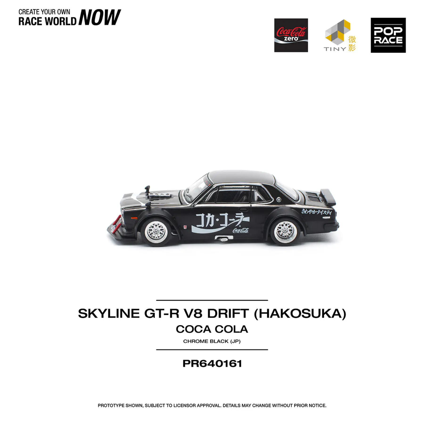 Pop Race 1:64 Nissan Skyline GT-R DRIFT (HAKOSUKA) - COCA COLA Zero JP Black Chrome