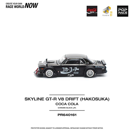 Pop Race 1:64 Nissan Skyline GT-R DRIFT (HAKOSUKA) - COCA COLA Zero JP Black Chrome