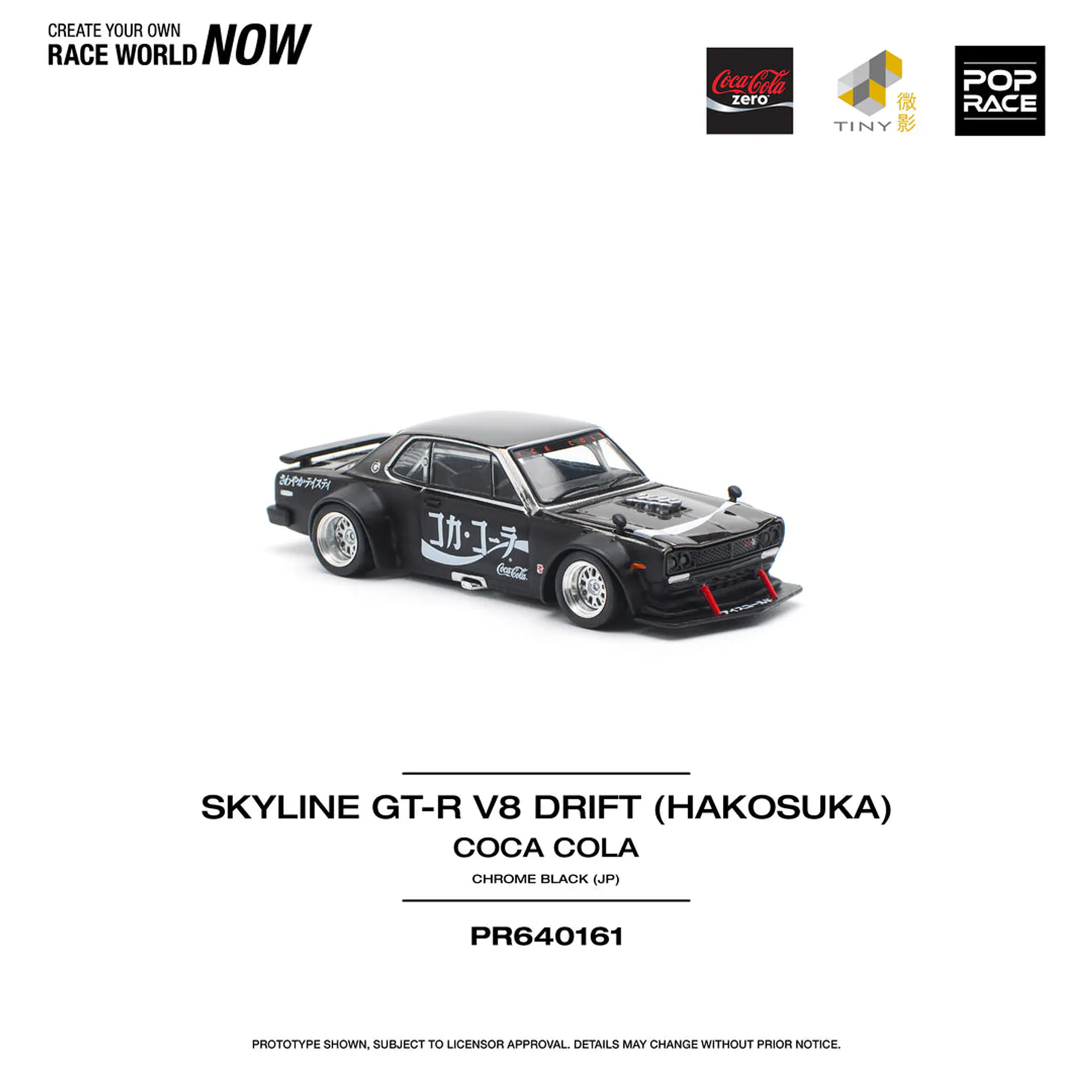 Pop Race 1:64 Nissan Skyline GT-R DRIFT (HAKOSUKA) - COCA COLA Zero JP Black Chrome