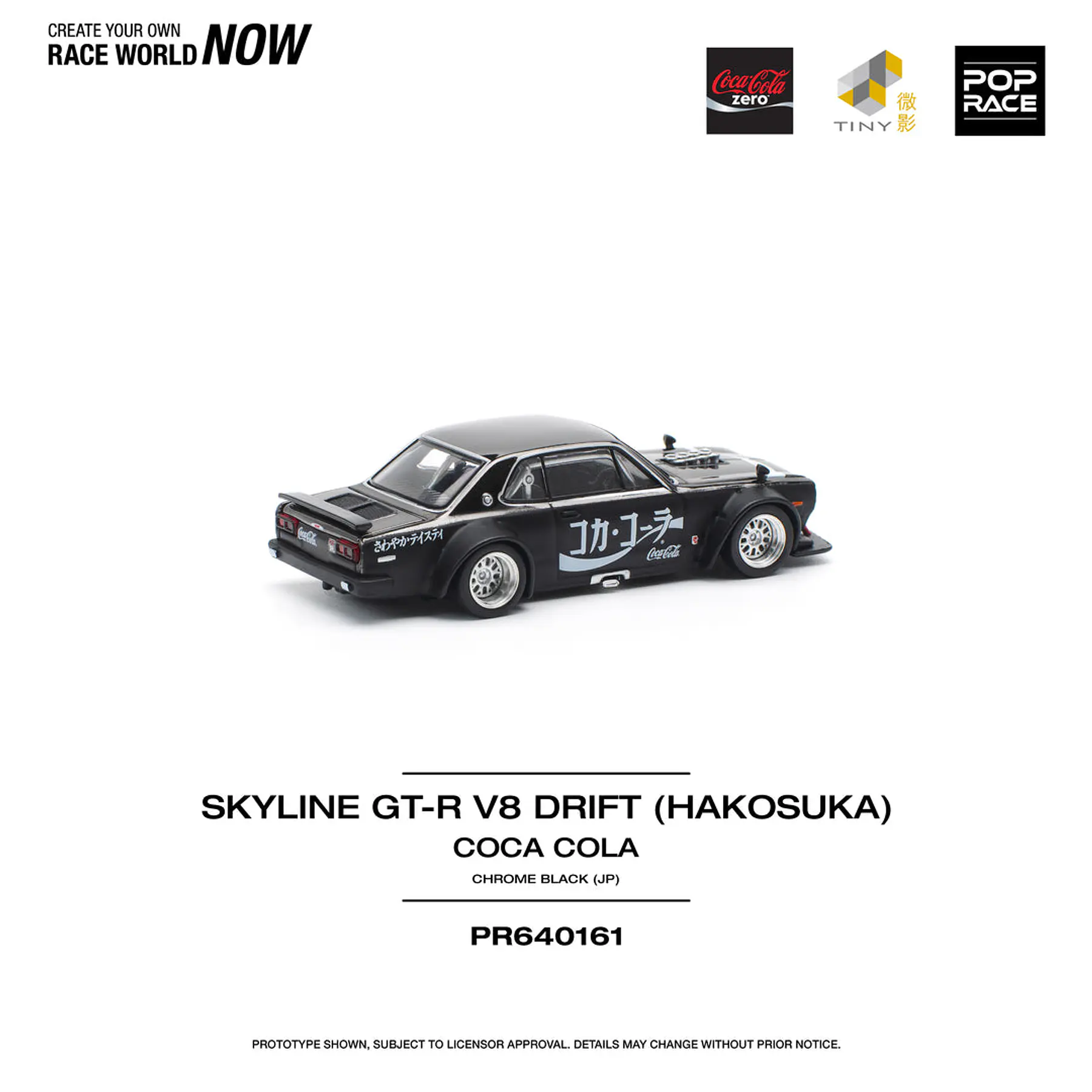 Pop Race 1:64 Nissan Skyline GT-R DRIFT (HAKOSUKA) - COCA COLA Zero JP Black Chrome