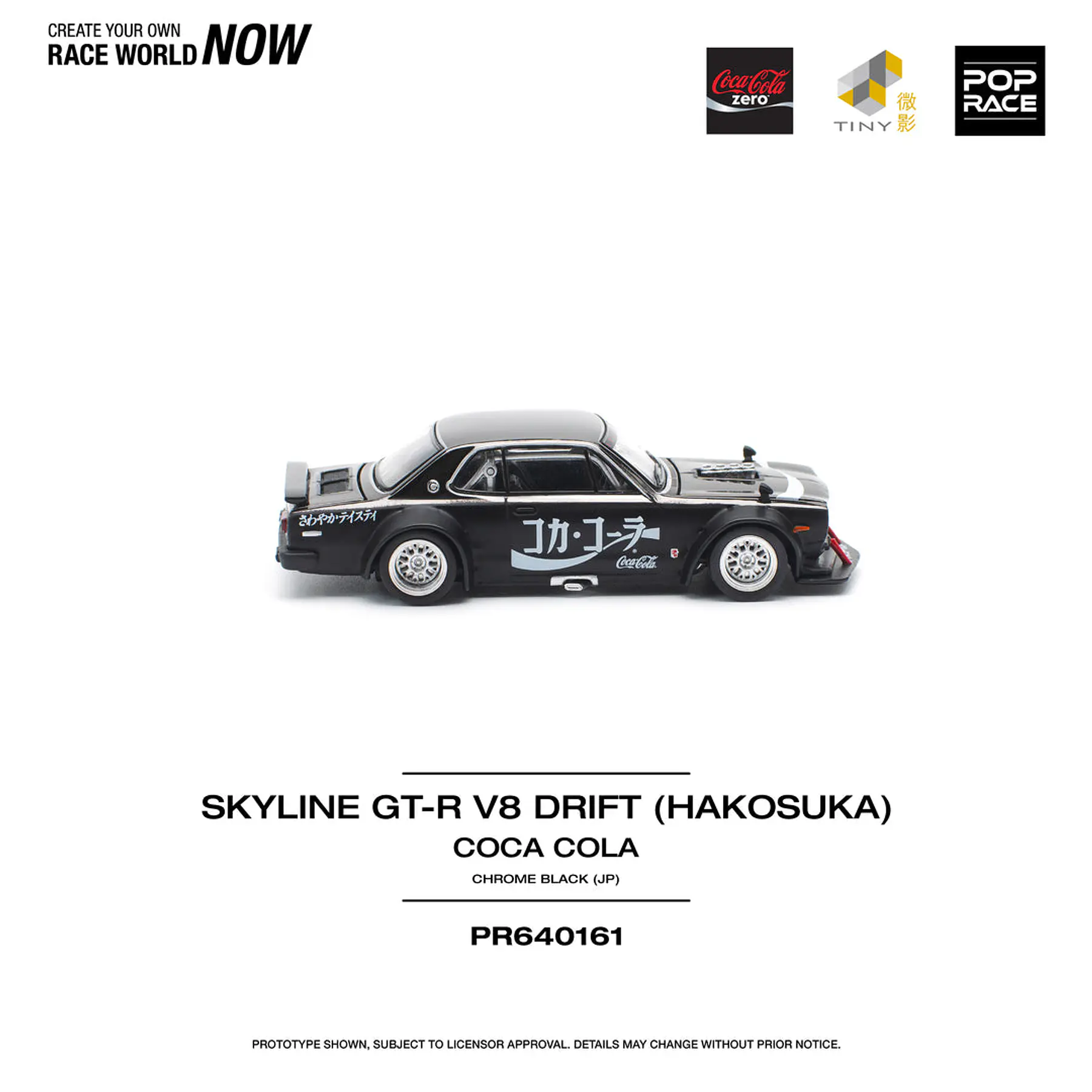 Pop Race 1:64 Nissan Skyline GT-R DRIFT (HAKOSUKA) - COCA COLA Zero JP Black Chrome