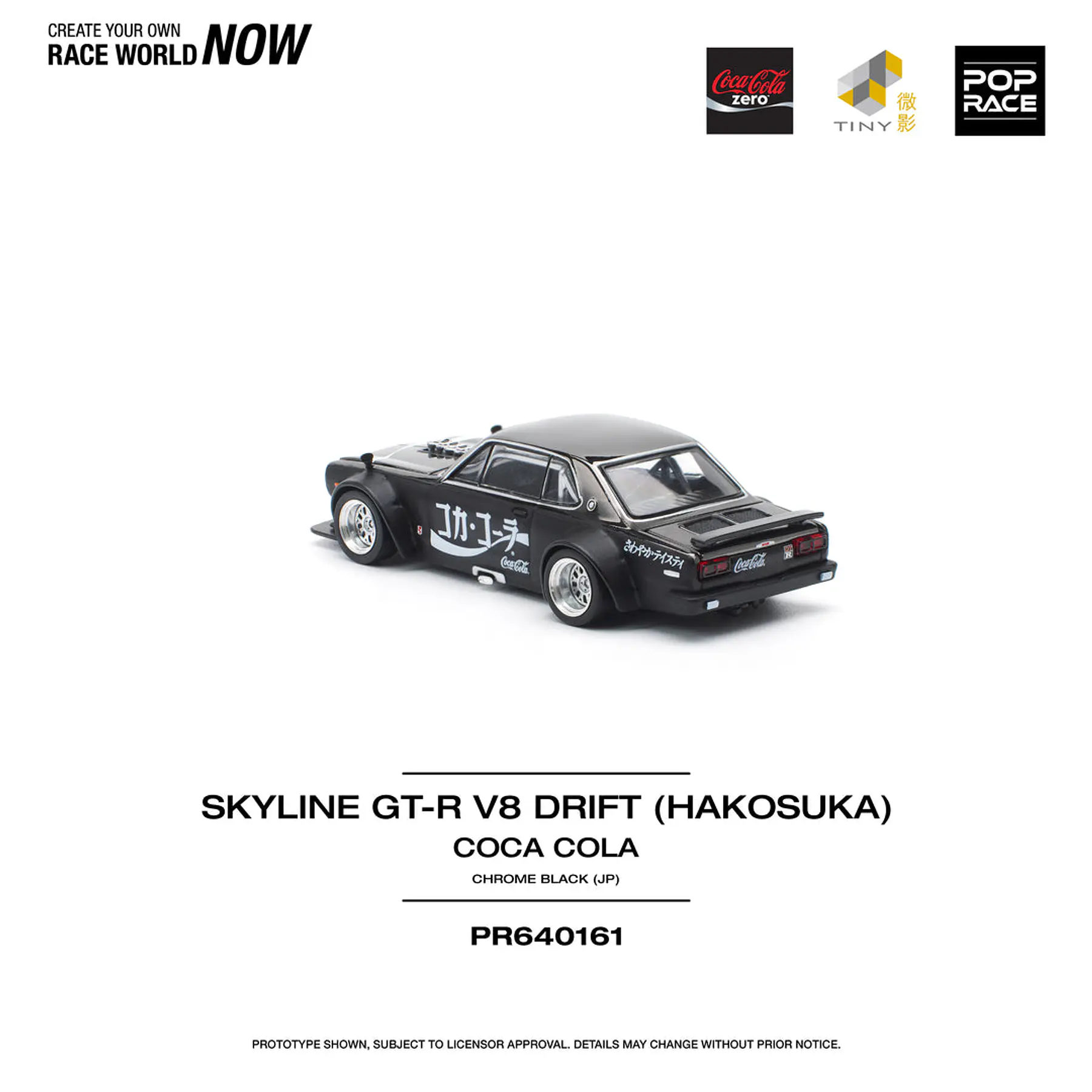 Pop Race 1:64 Nissan Skyline GT-R DRIFT (HAKOSUKA) - COCA COLA Zero JP Black Chrome
