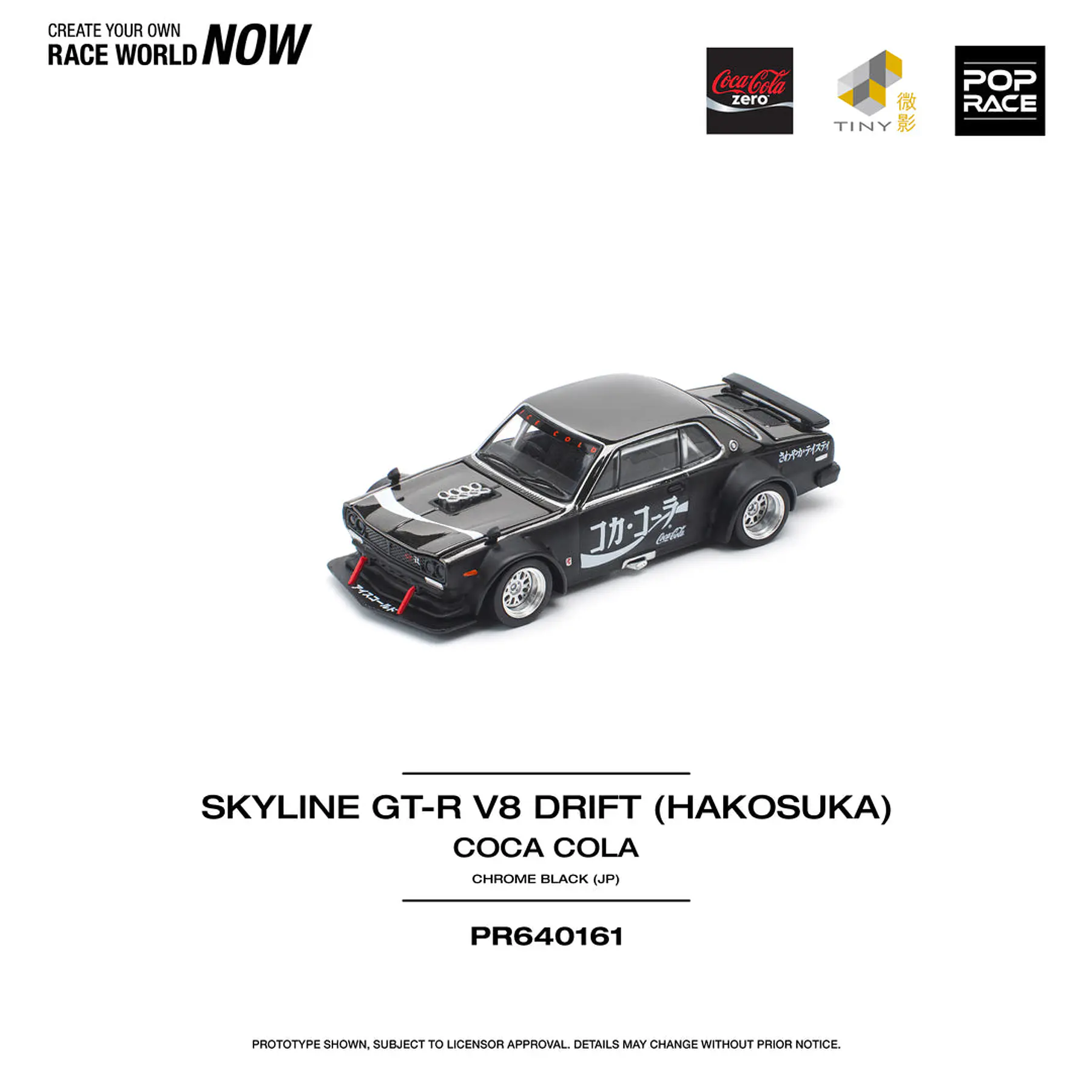 Pop Race 1:64 Nissan Skyline GT-R DRIFT (HAKOSUKA) - COCA COLA Zero JP Black Chrome