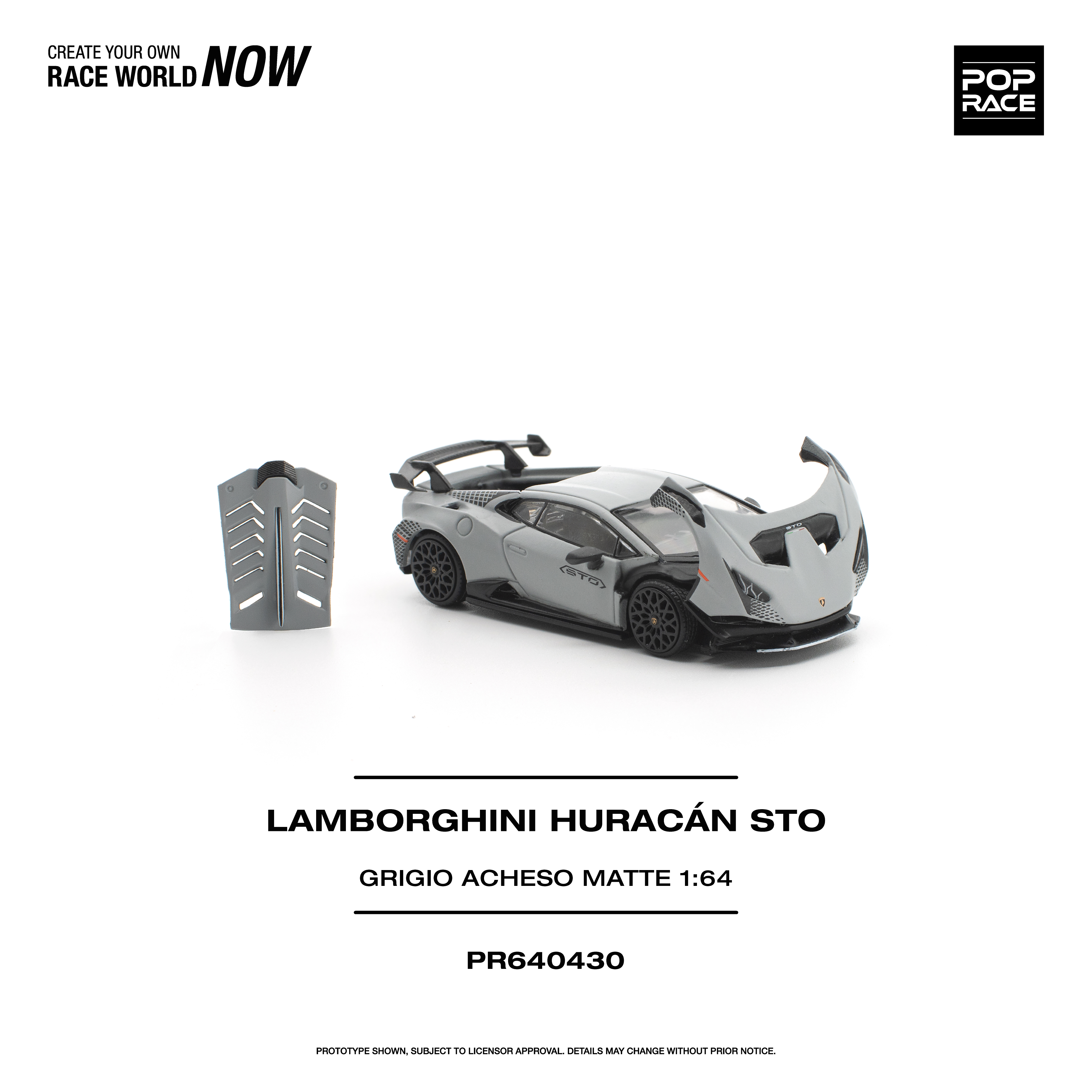 (PREVENTA) Pop Race 1:64 Lamborghini Huracán STO Grigio ACHESO MATTE