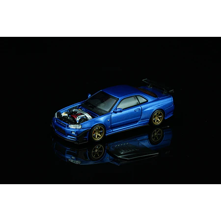 (PREVENTA) Motorhelix 1:64 Nissan Skyline GT-R (R34) Custom Edition - Wangan Blue Custom with GT Aero Kit