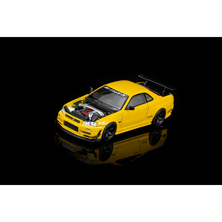 (PREVENTA) Motorhelix 1:64 Nissan Skyline GT-R (R34) Custom Edition - Lightning Yellow Custom with GT Aero Kit