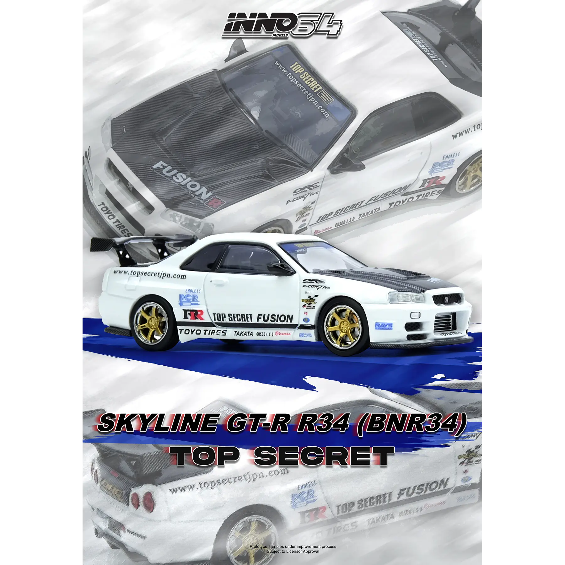 Inno64 1:64 TOP SECRET Nissan Skyline R34 GT-R White.