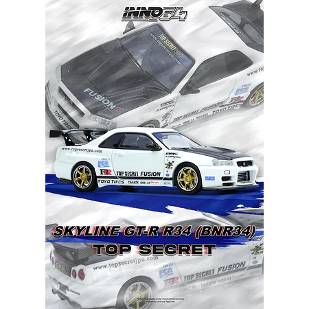 Inno64 1:64 TOP SECRET Nissan Skyline R34 GT-R White.