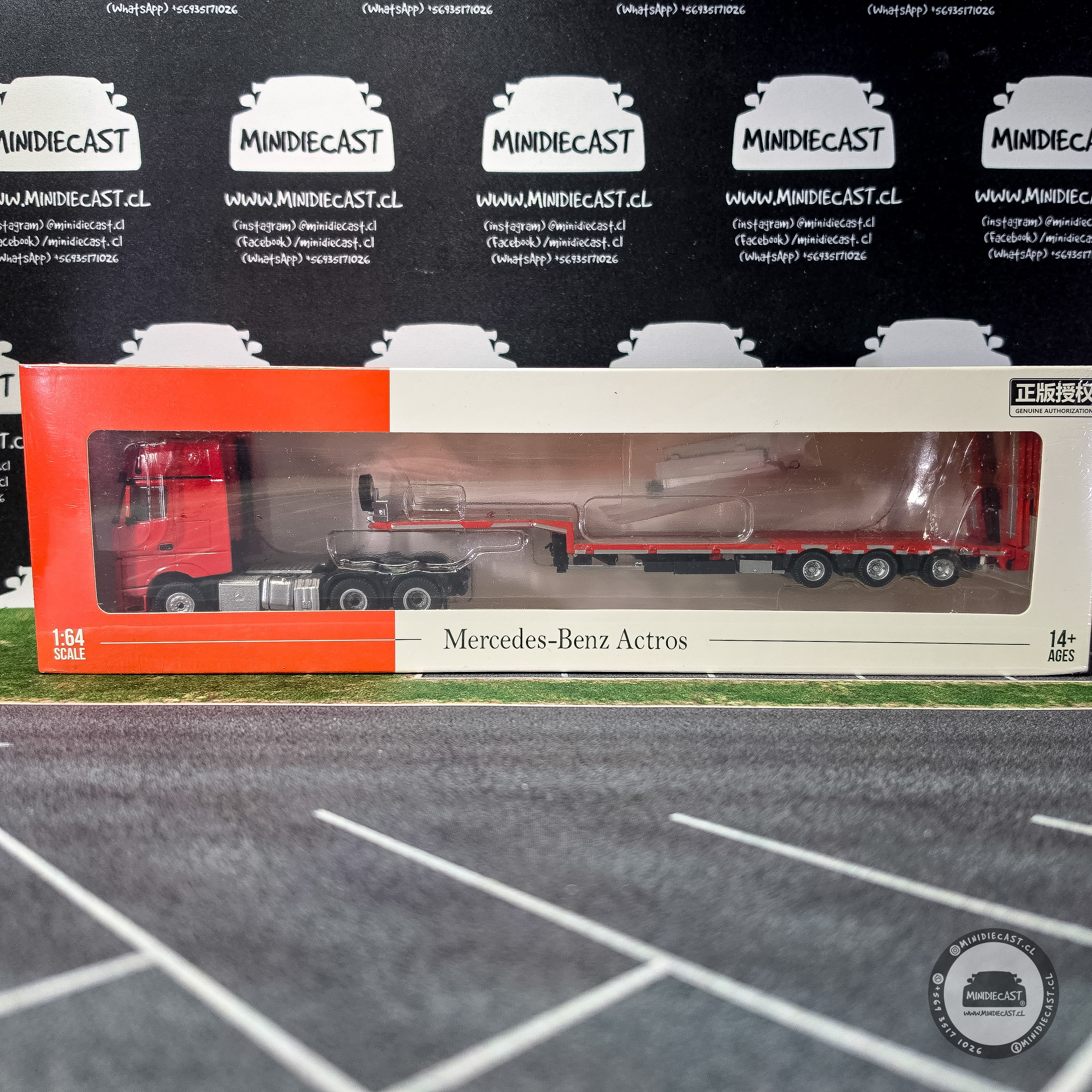 Time Micro x Perks 1:64 Mercedes-Benz - Flatbed Transport Trailer - Red